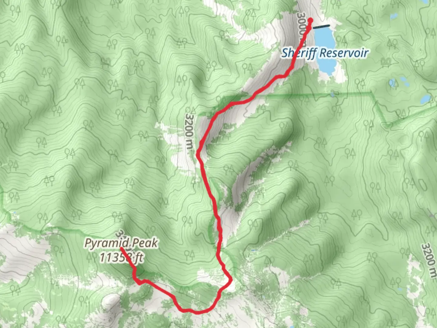 An image depicting the trail Pyramid Peak via Black Mountain Creek Trail and its surrounding area.
