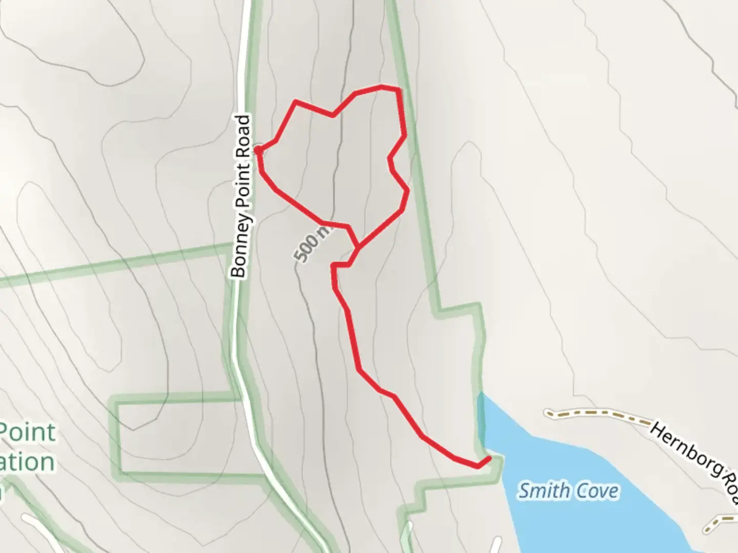 An image depicting the trail Smith Cove - Bonney Point Trail and its surrounding area.