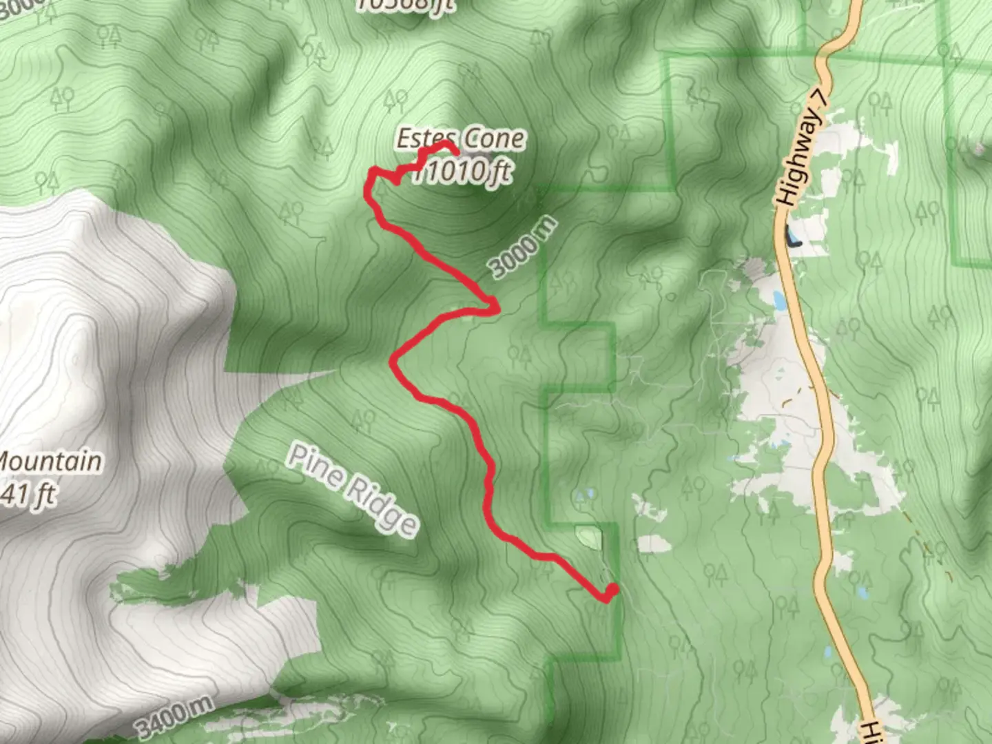 An image depicting the trail Estes Cone via Longs Peak Trail and its surrounding area.