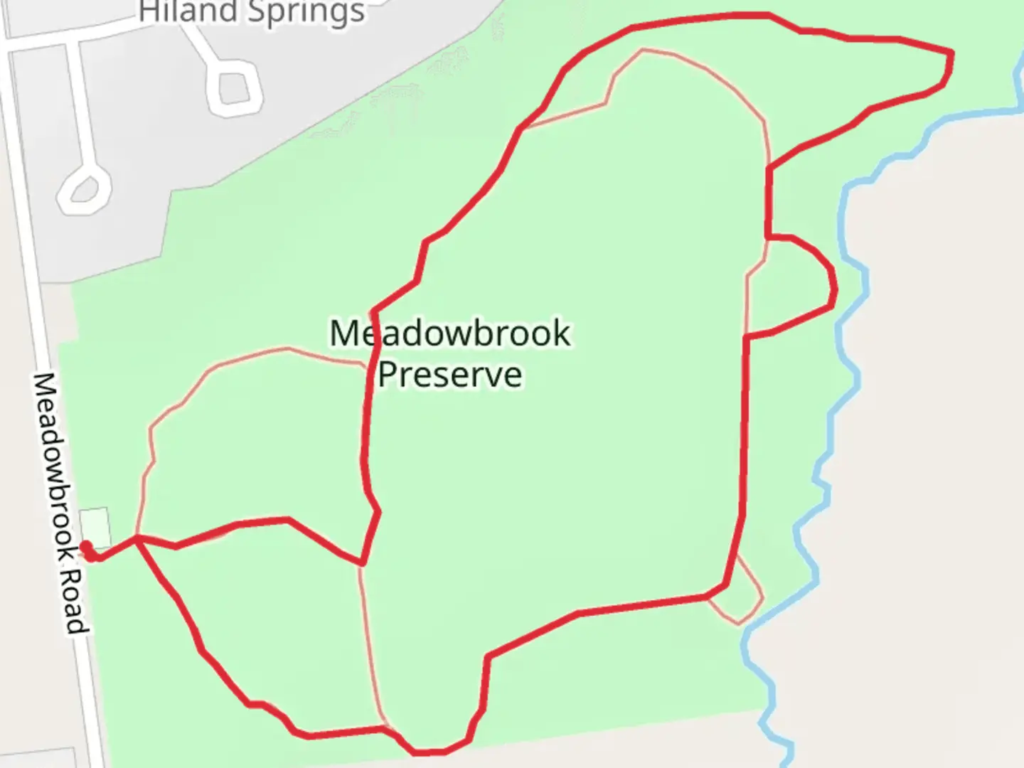 An image depicting the trail Meadowbrook Preserve Loop and its surrounding area.