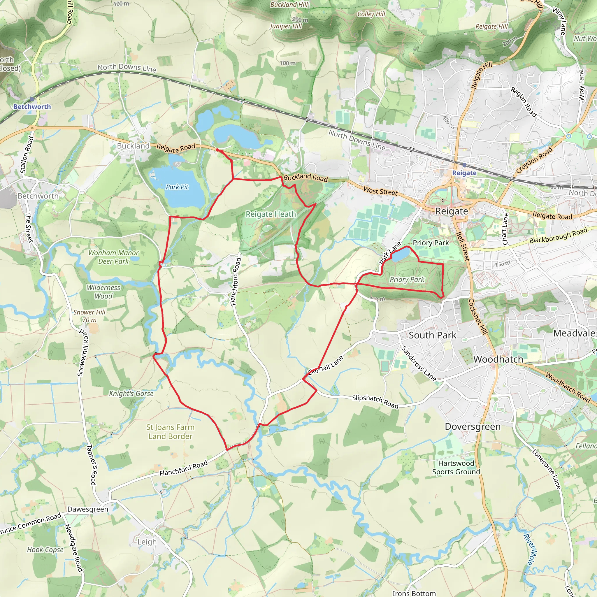 Buckland Southern Loop via Reigate Park mobile static map
