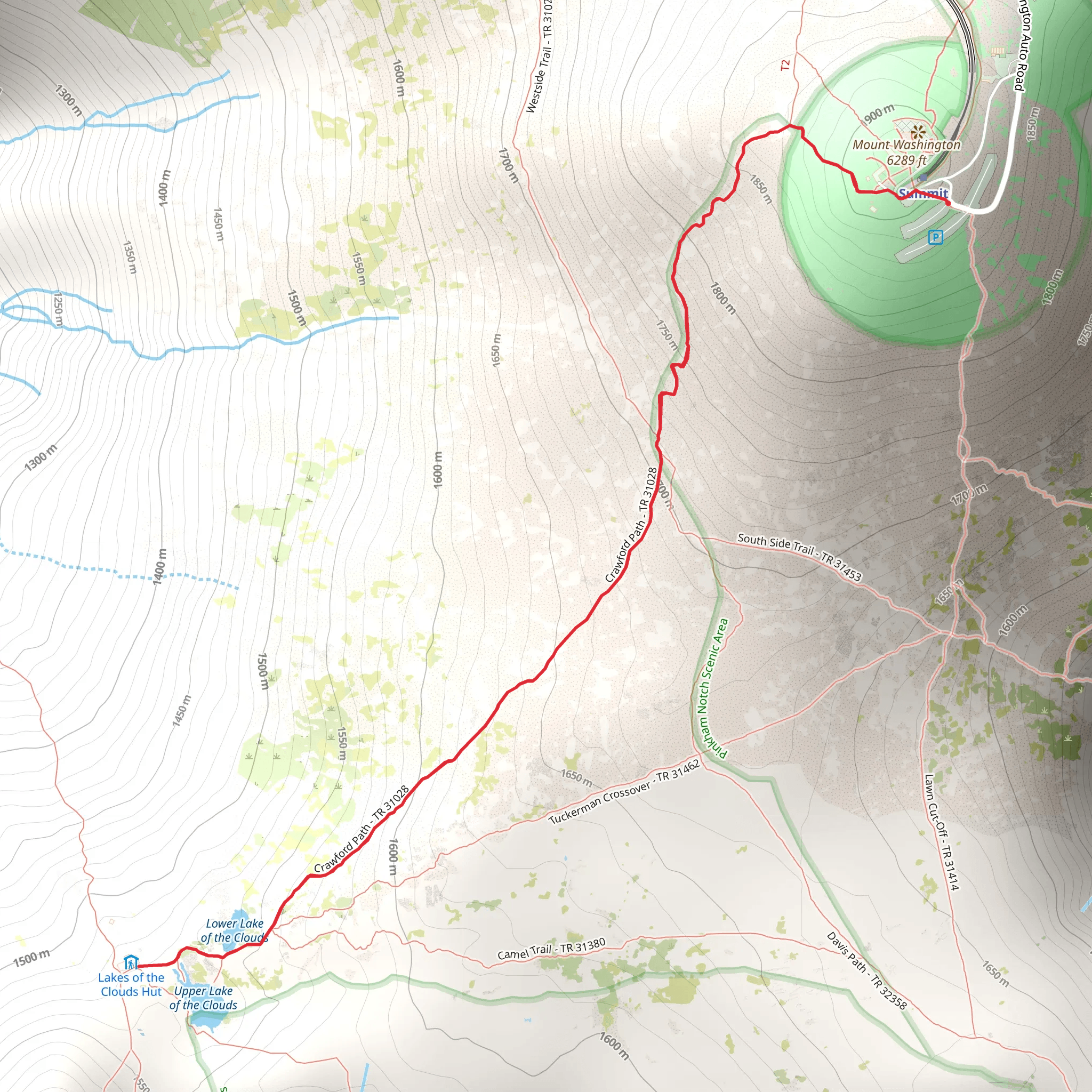 Upper Lake of the Clouds Trail - Mount Washington mobile static map