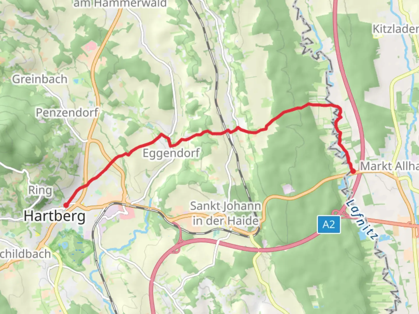 An image depicting the trail Hartberg - Eggendorf - Lungitz - Lafnitztal and its surrounding area.