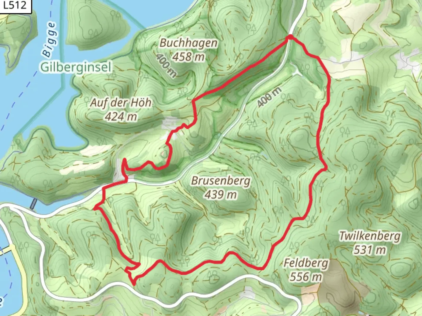 An image depicting the trail Rund um Attendorn and Kurkoelner Weg and its surrounding area.