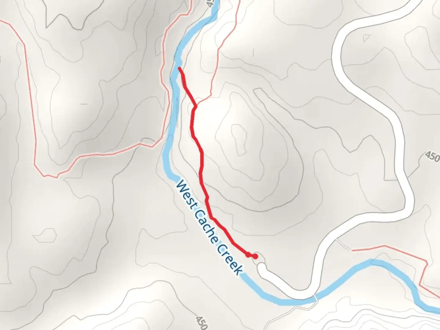 An image depicting the trail West Cache Creek via Kite Trail and its surrounding area.