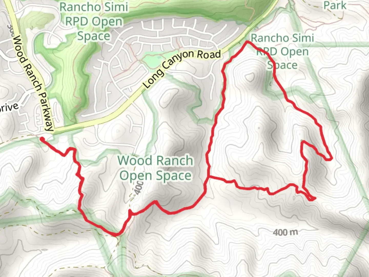 An image depicting the trail Long Canyon and Montgomery Canyon Loop and its surrounding area.
