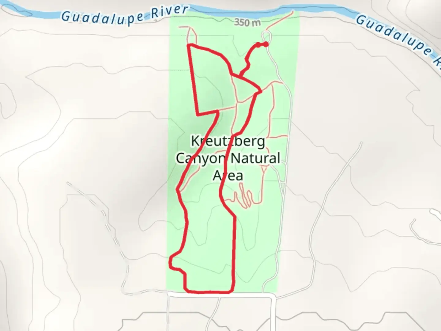 An image depicting the trail Guadalupe River - Kreutzberg Canyon Natural Area Loop and its surrounding area.