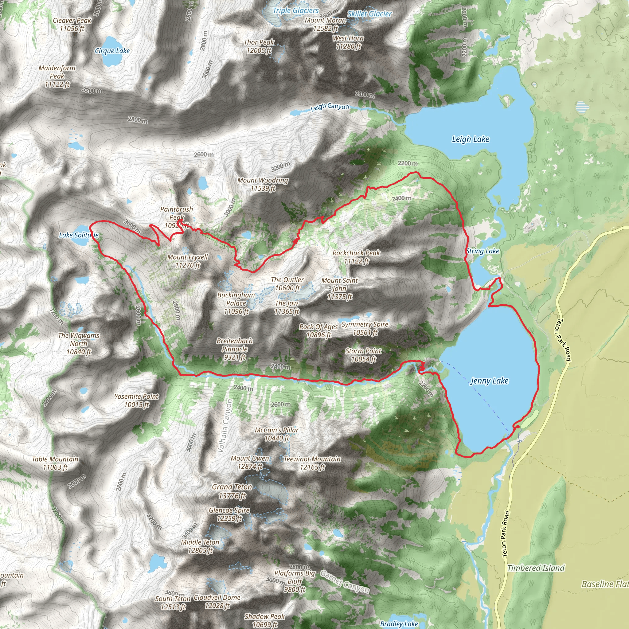 Jenny Lake, Teton Crest Trail and Cascade Canyon Trail mobile static map