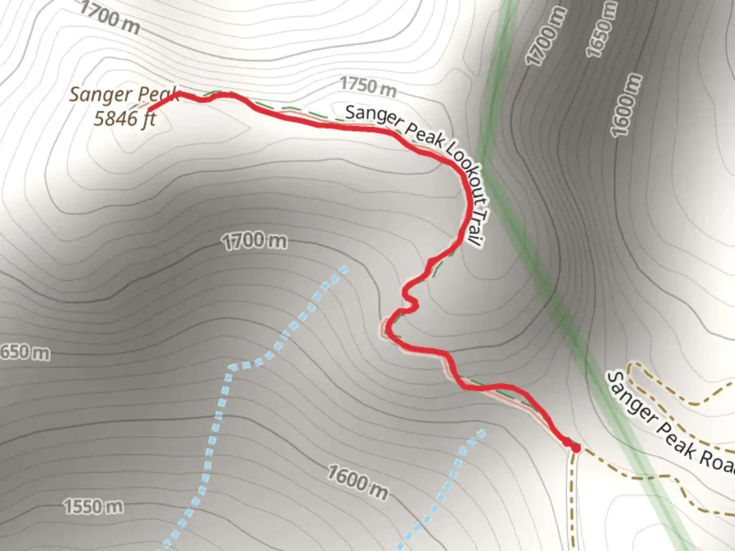 An image depicting the trail Sanger Peak Lookout Trail and its surrounding area.