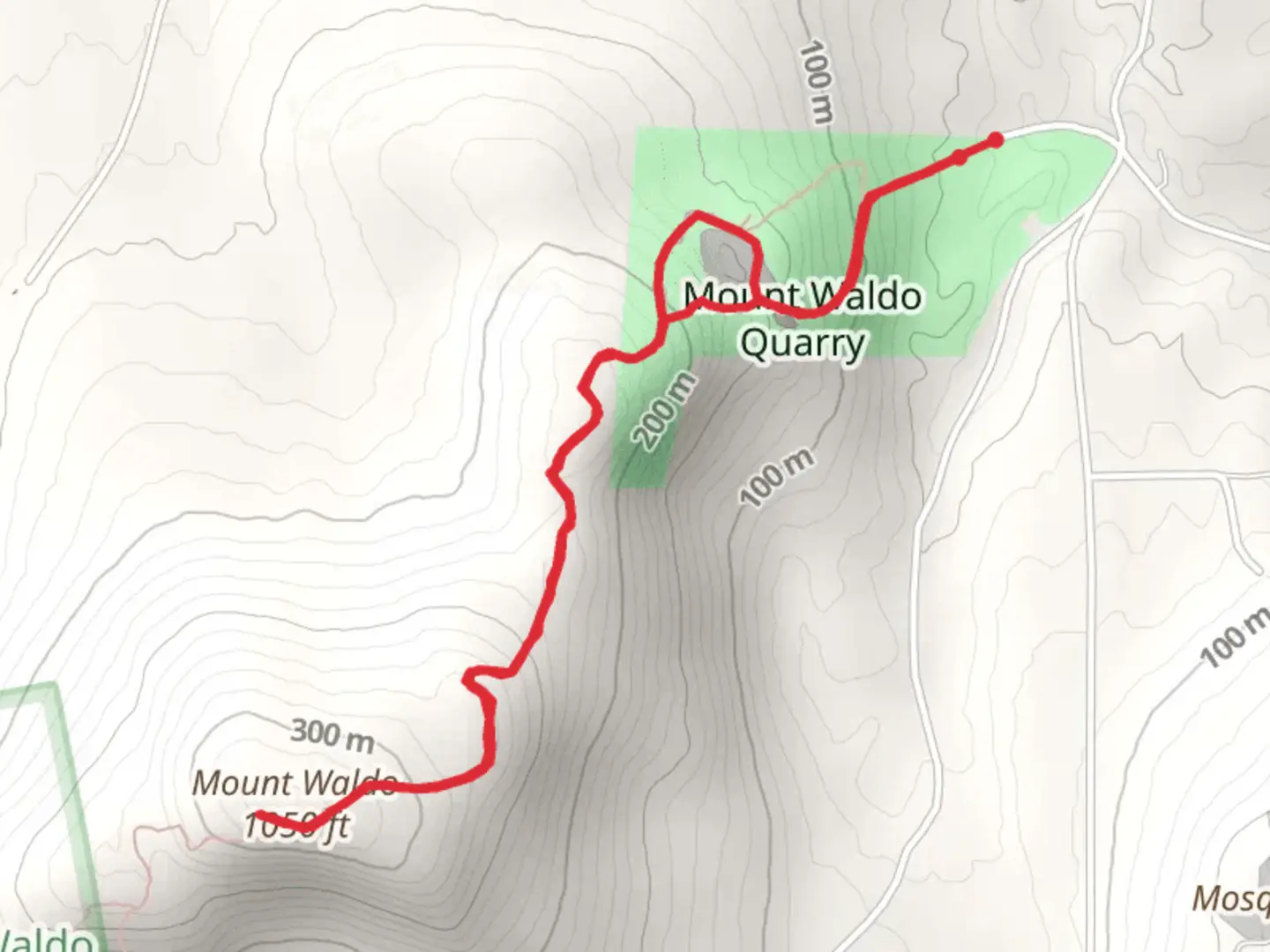 An image depicting the trail Mount Waldo Out and Back and its surrounding area.