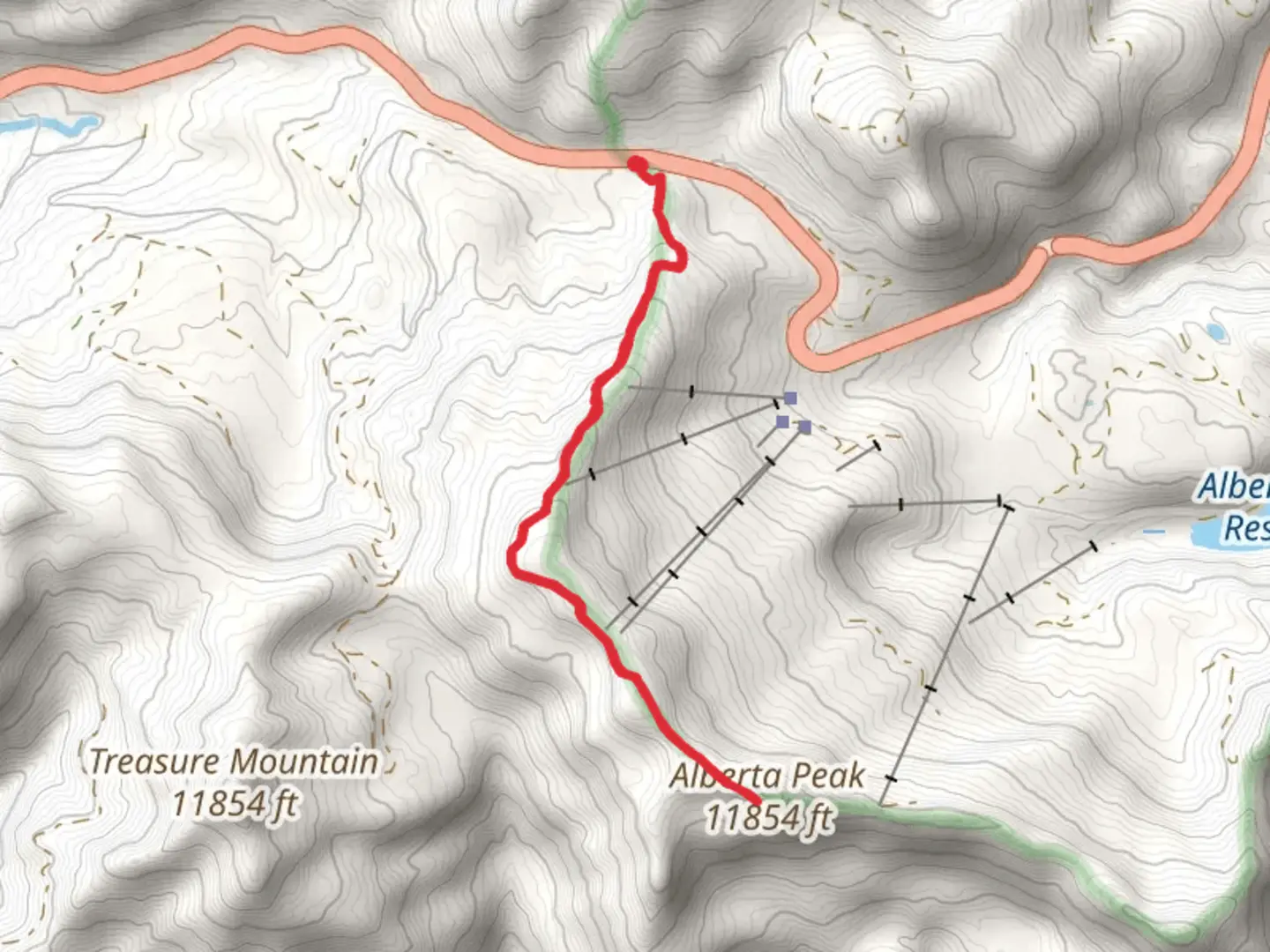 An image depicting the trail Alberta Peak via CDT and its surrounding area.