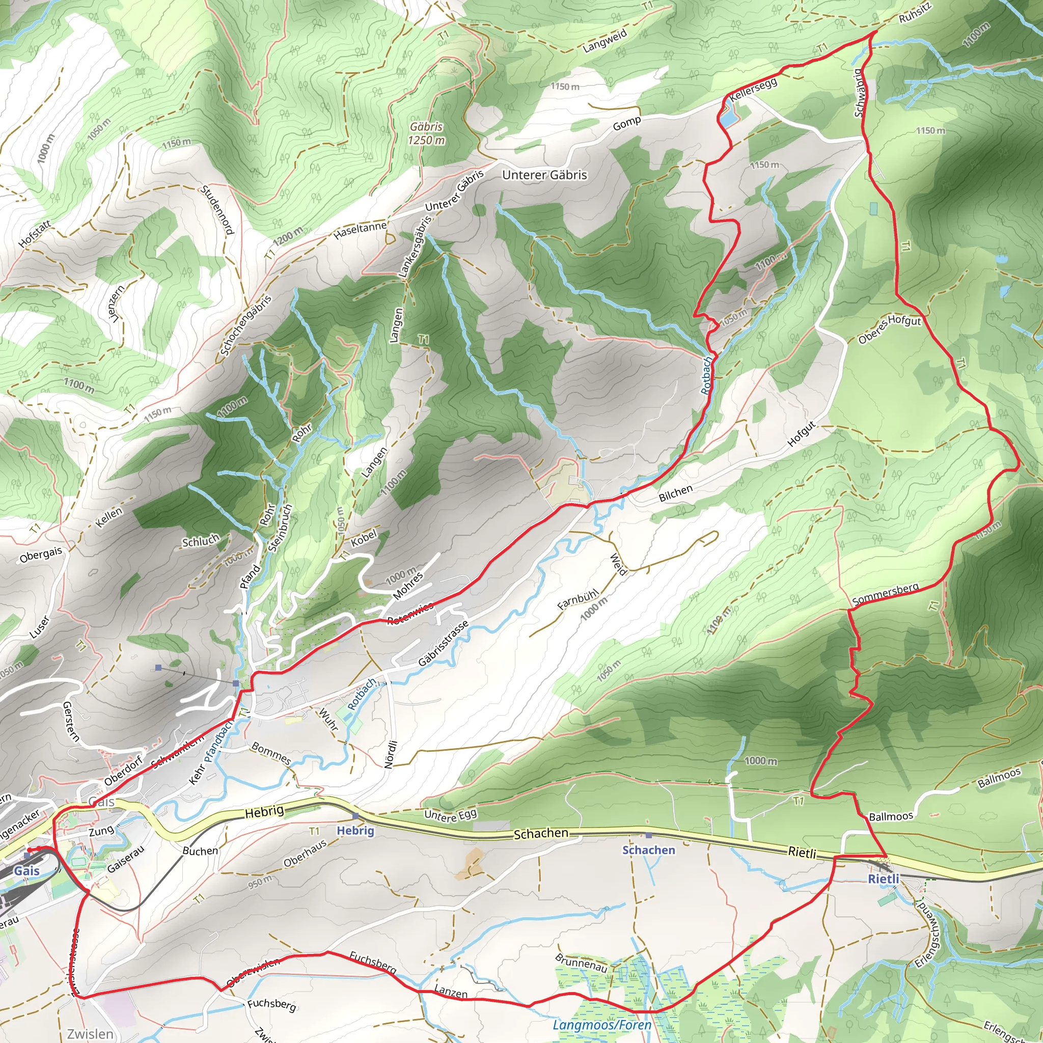 Gais - Rotenwies - Sommersberg mobile static map