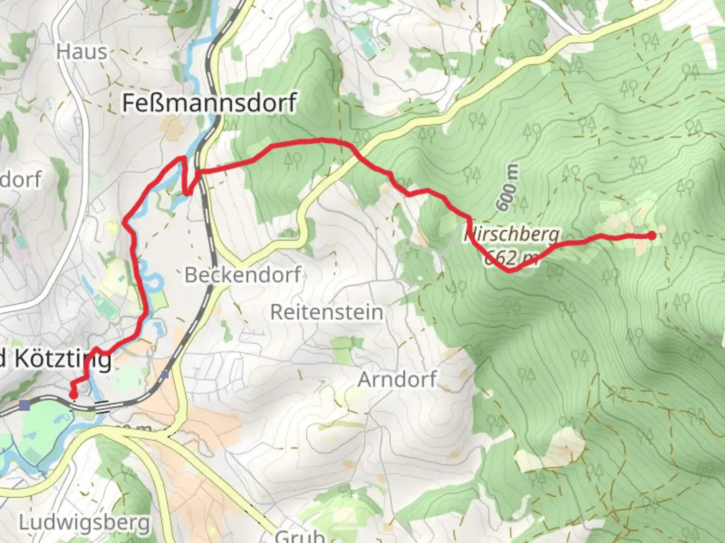 An image depicting the trail Bad Kötzting to Reitenberg Walk and its surrounding area.