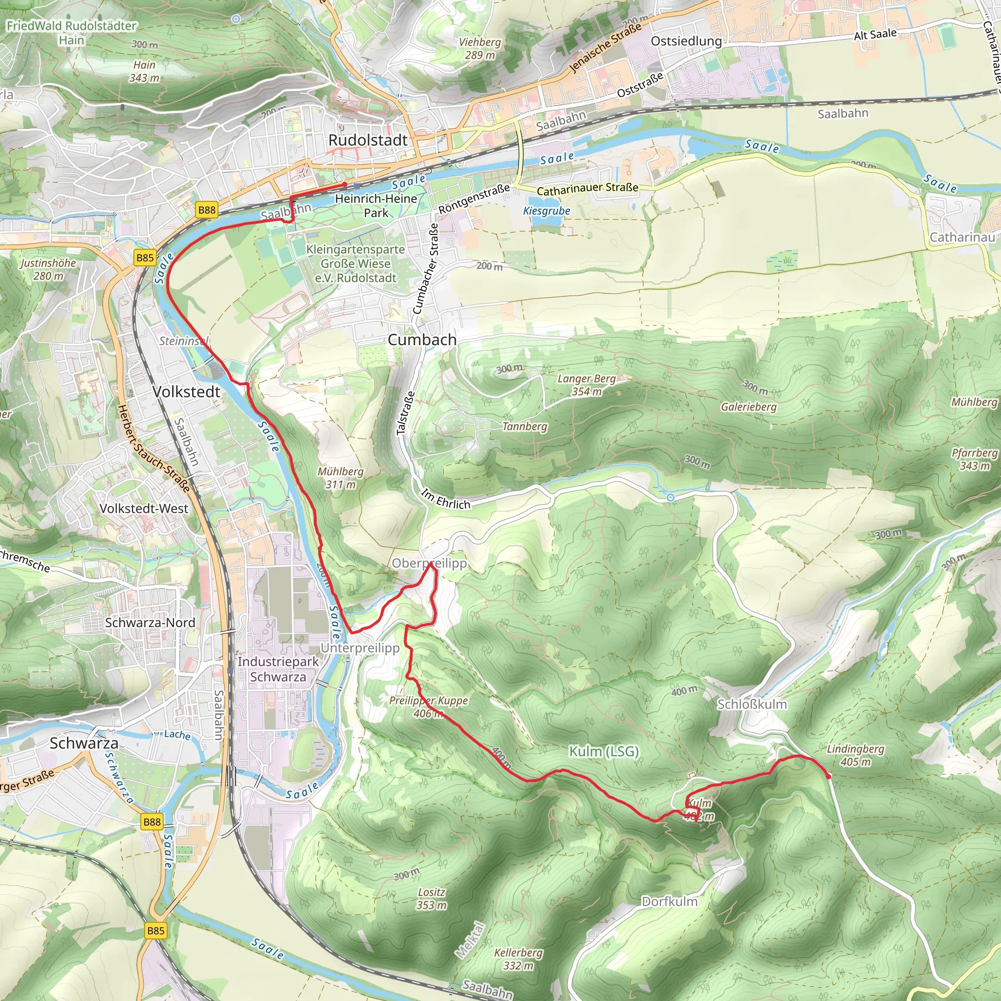 Lindingberg to Rudolstadt via Feegrotten Kyffnaeuser Weg mobile static map