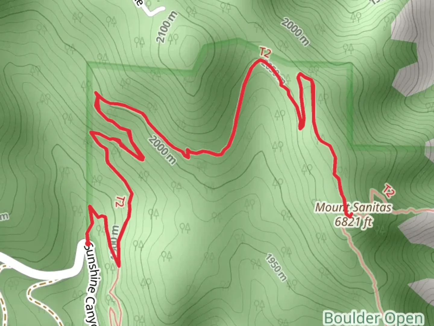An image depicting the trail Mount Sanitas via Lion's Lair Spur Trail and its surrounding area.