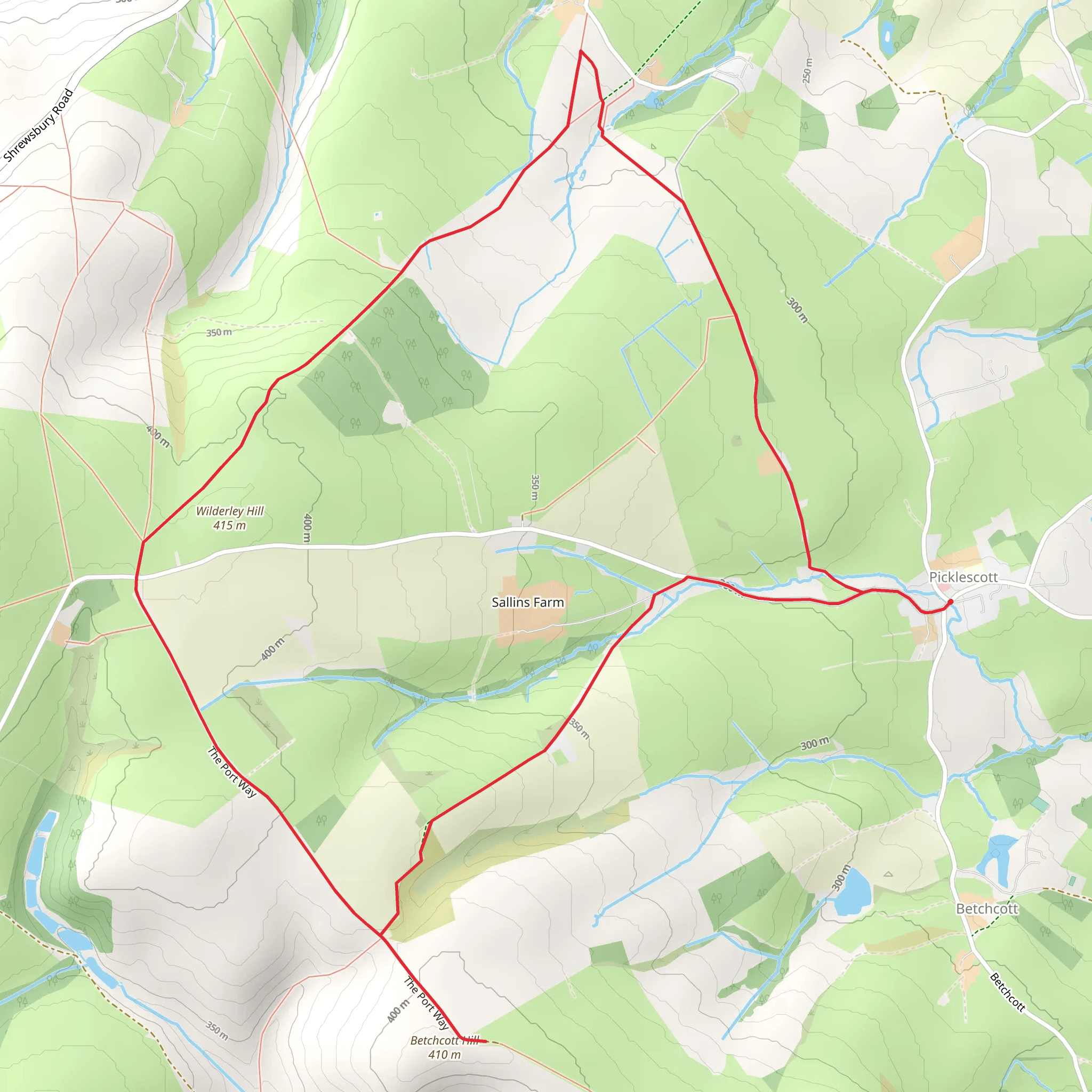 The Portway and Betchcott Hill from Picklescott mobile static map