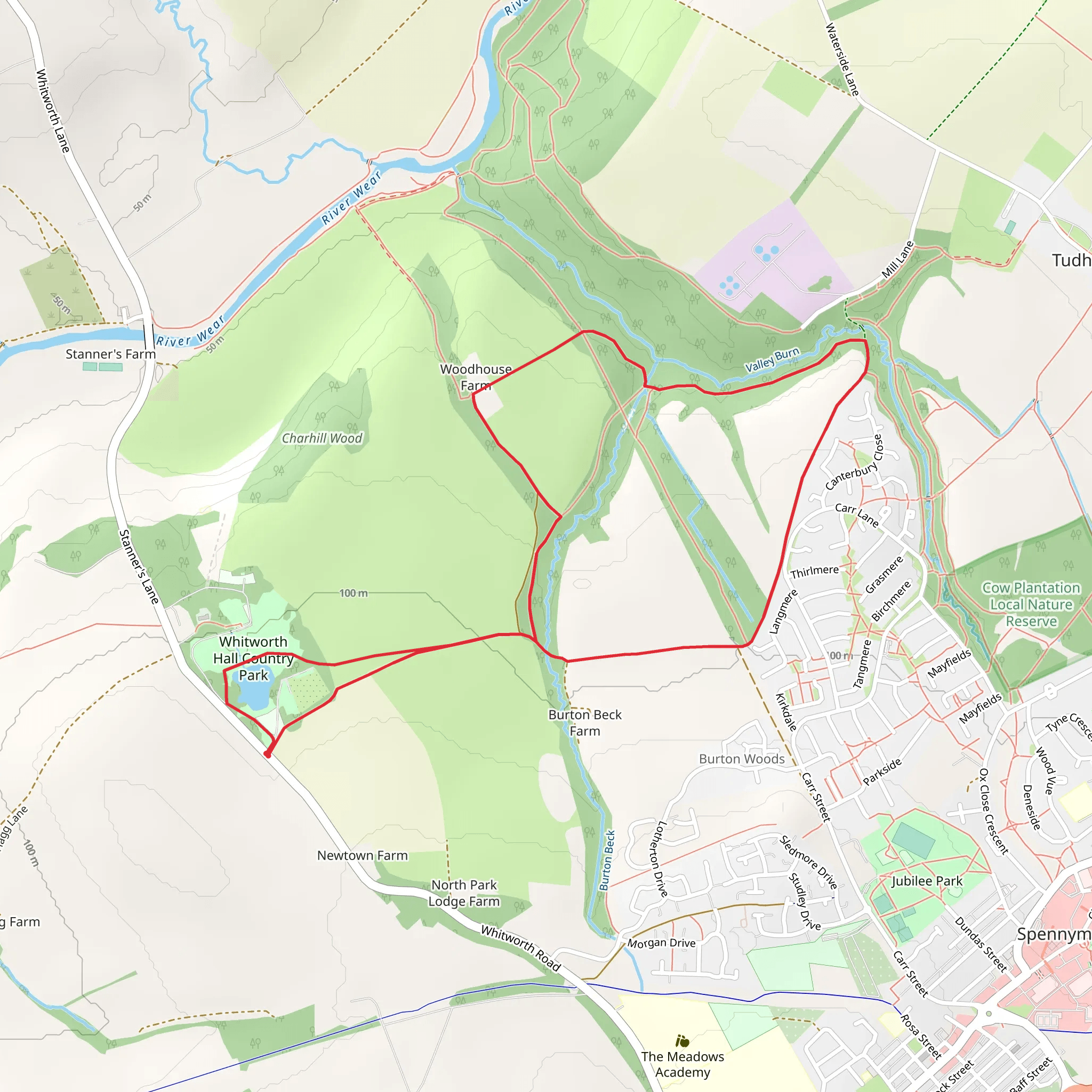 Whitworth Hall Country Park Loop mobile static map
