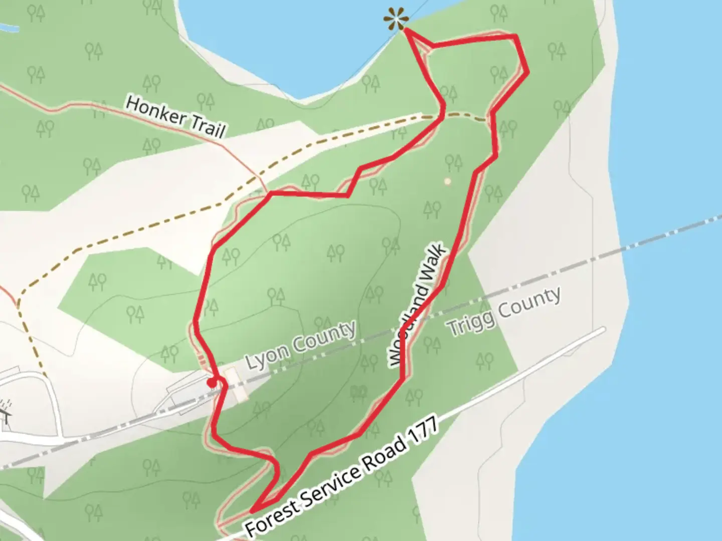 An image depicting the trail Honker Lake Shore Loop and its surrounding area.