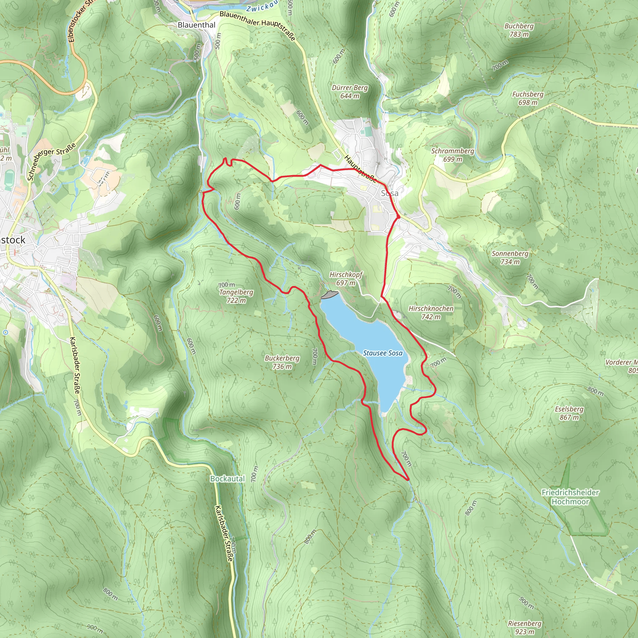 Stausee Sosa via Talsperren Rundweg mobile static map