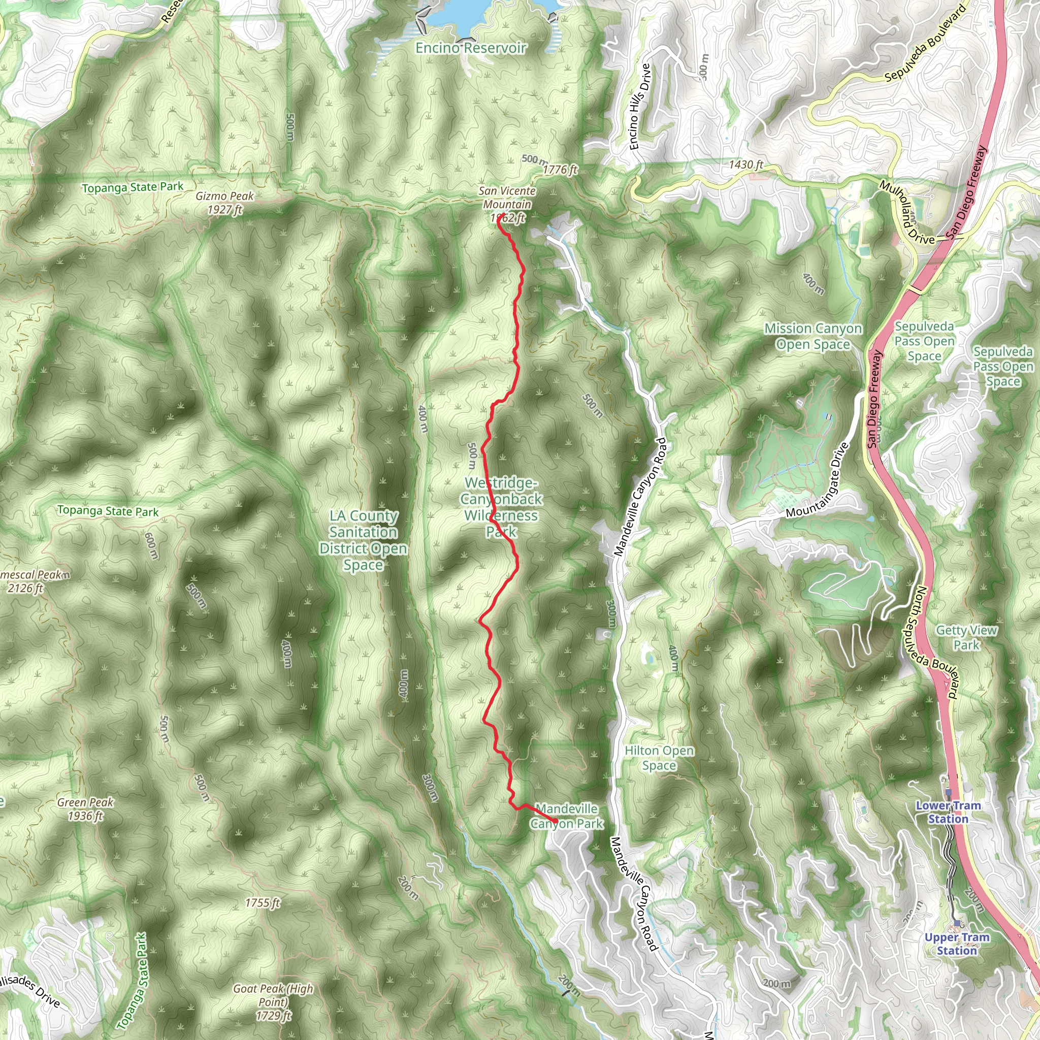 San Vicente Mountain Park via West Mandeville Fire Road mobile static map