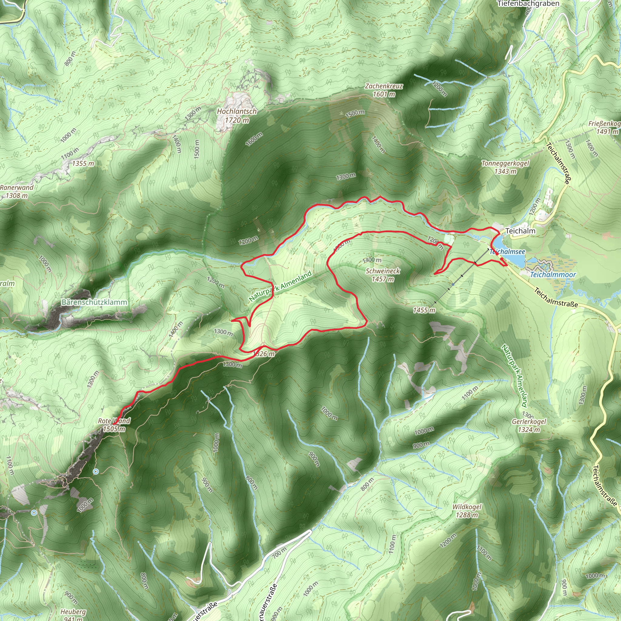 Rote Wand Peak via Lake Teichalmsee mobile static map