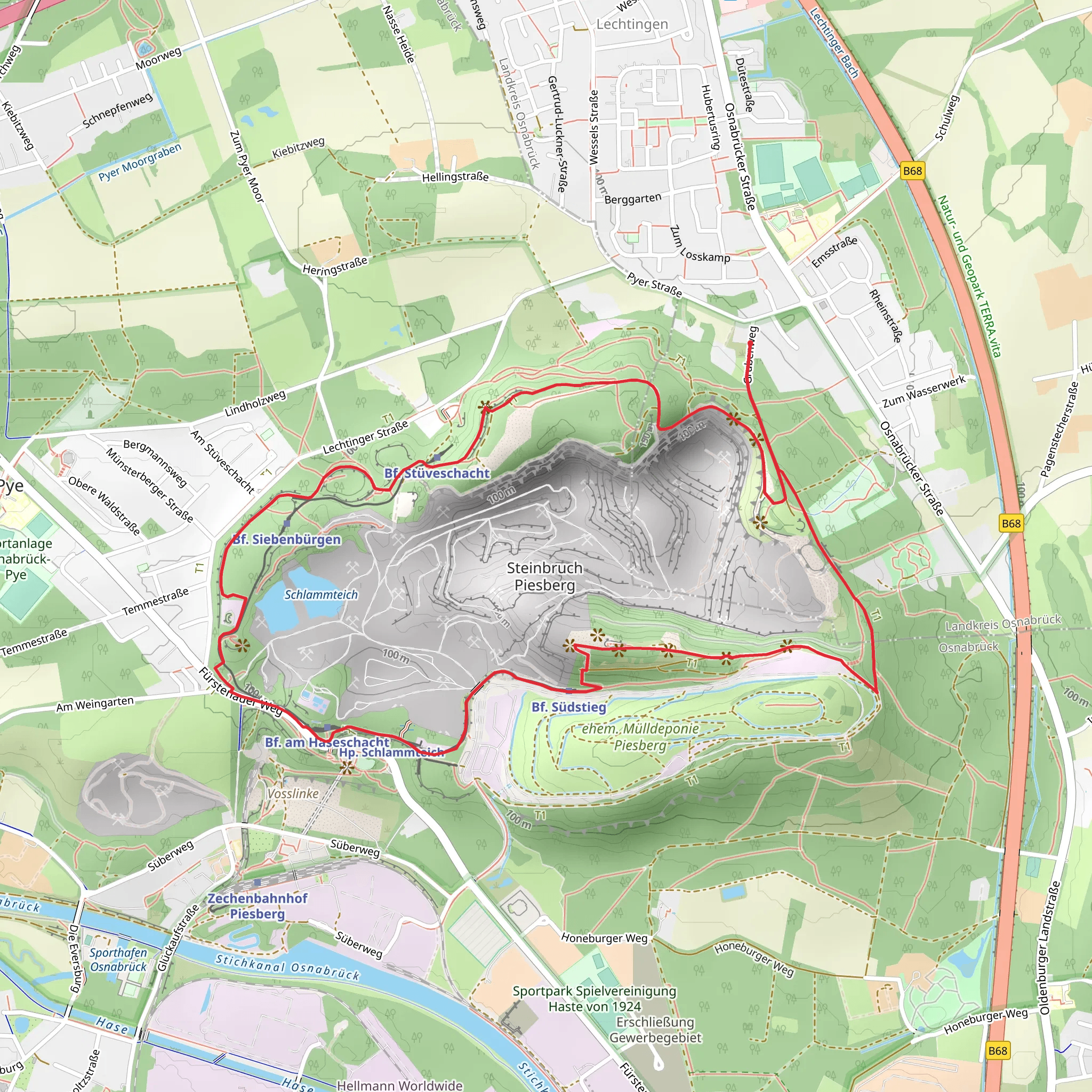 Stuveschacht, Wasser Piesberg and Fossiliensuche Loop - Kultur u Landschaftspark mobile static map