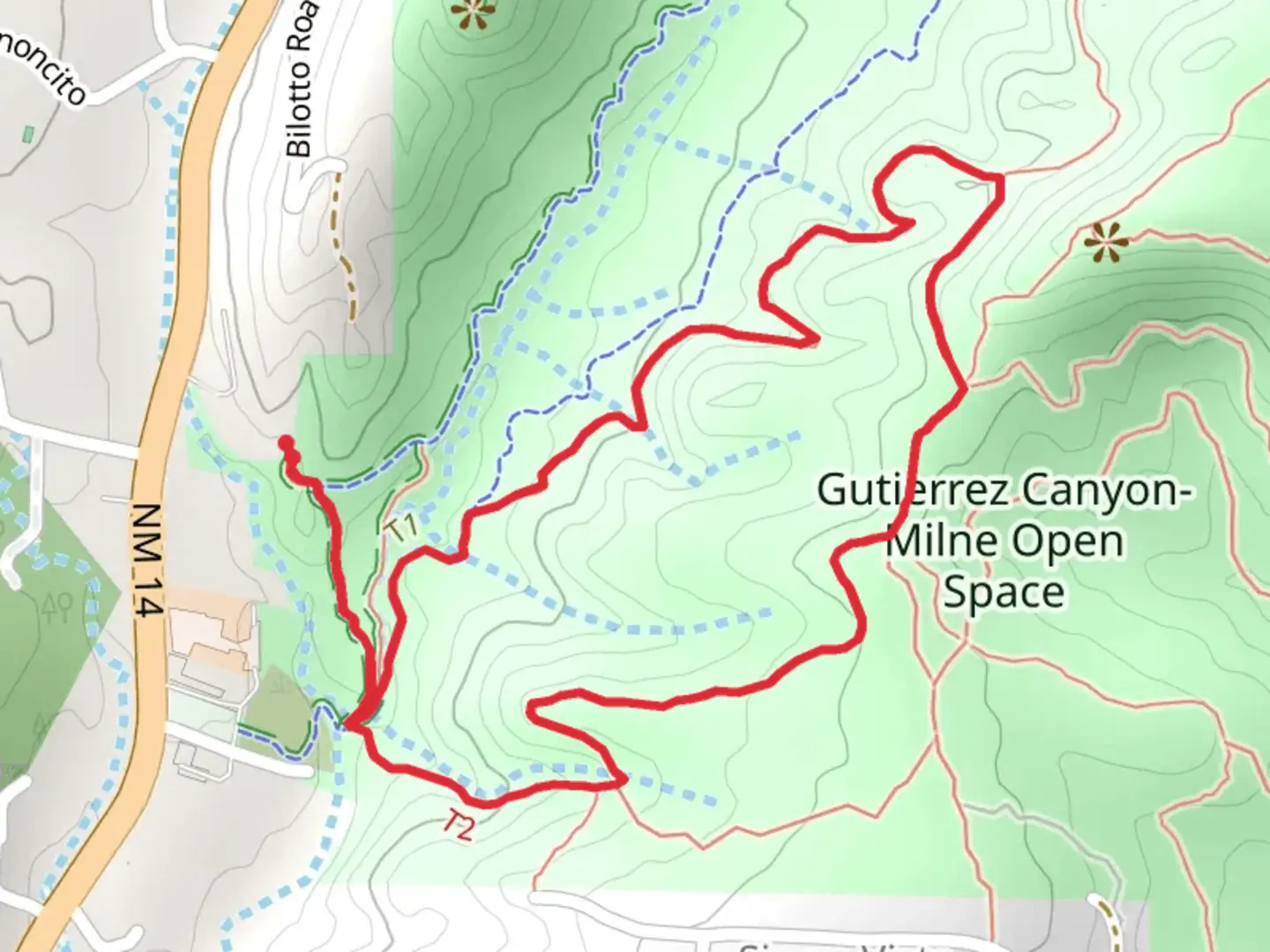 An image depicting the trail Sierra Vista Bypass, Doe Run and Sandia Vista Loop Trail and its surrounding area.