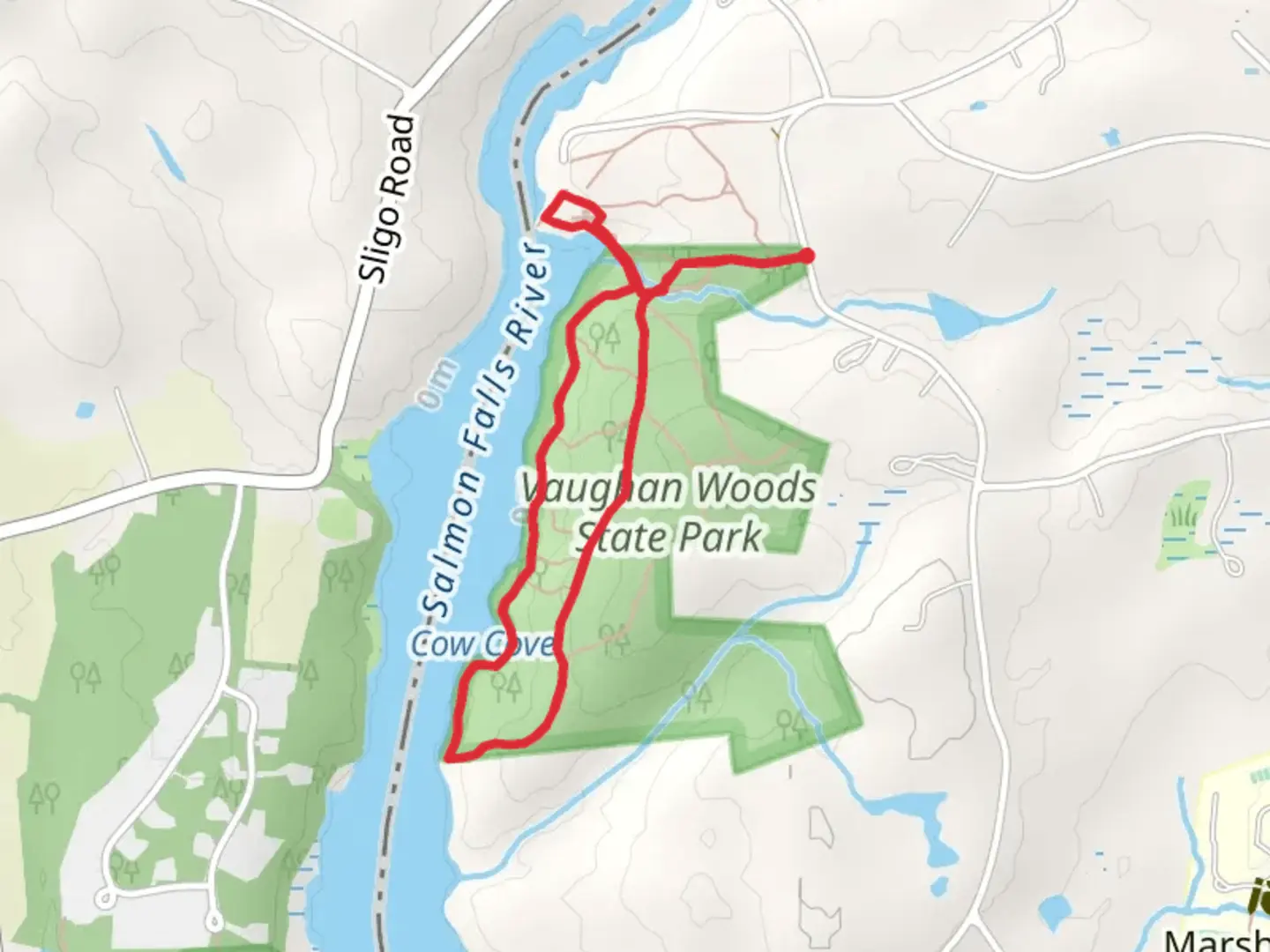 An image depicting the trail Vaughan Woods State Park Loop and its surrounding area.