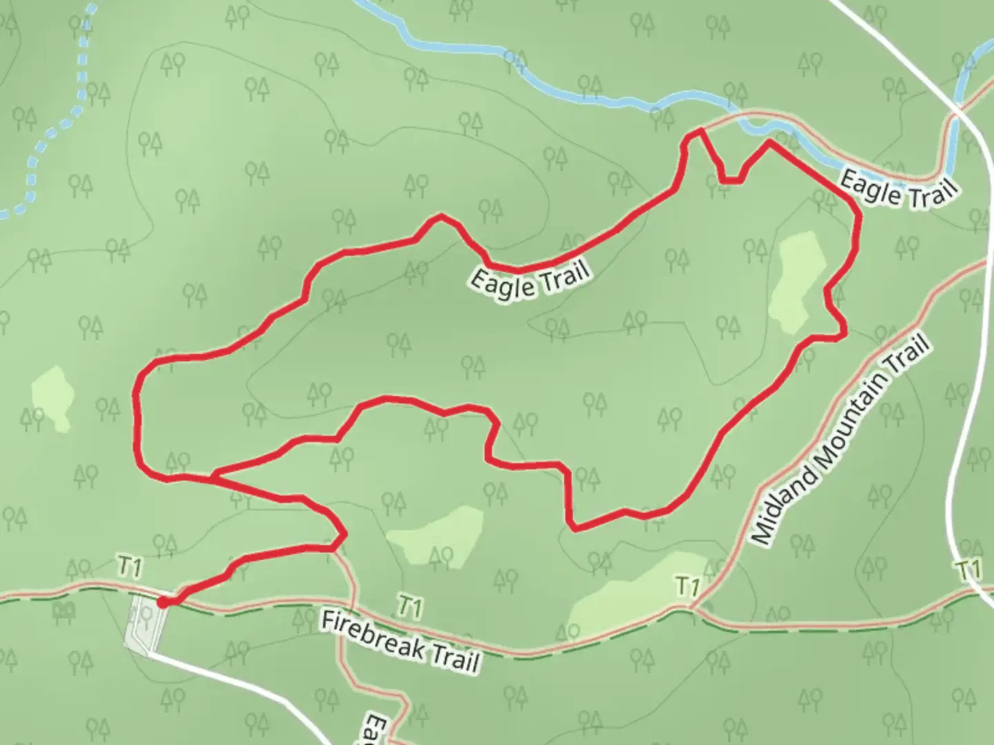 An image depicting the trail Harbison State Forest - Eagle Loop Trail and its surrounding area.