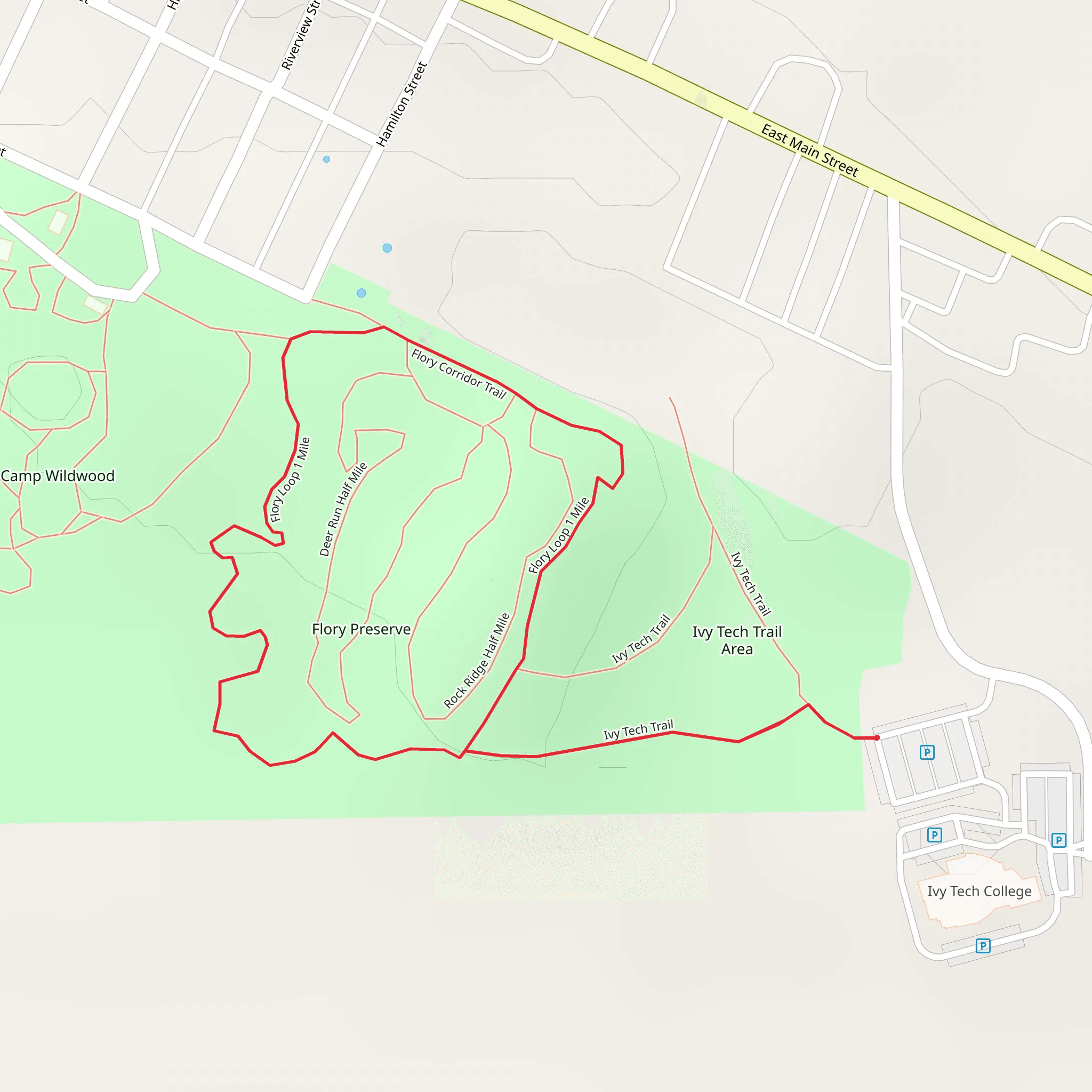 Ivy Tech and Flory Corridor Loop Trail mobile static map