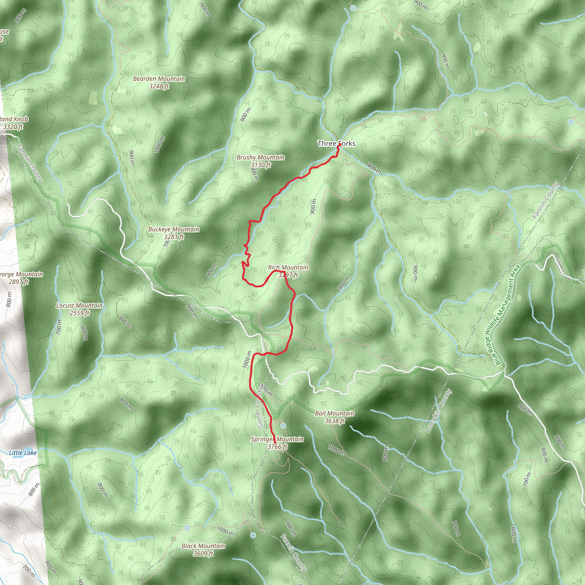 Springer Mountain via Appalachian Trail mobile static map
