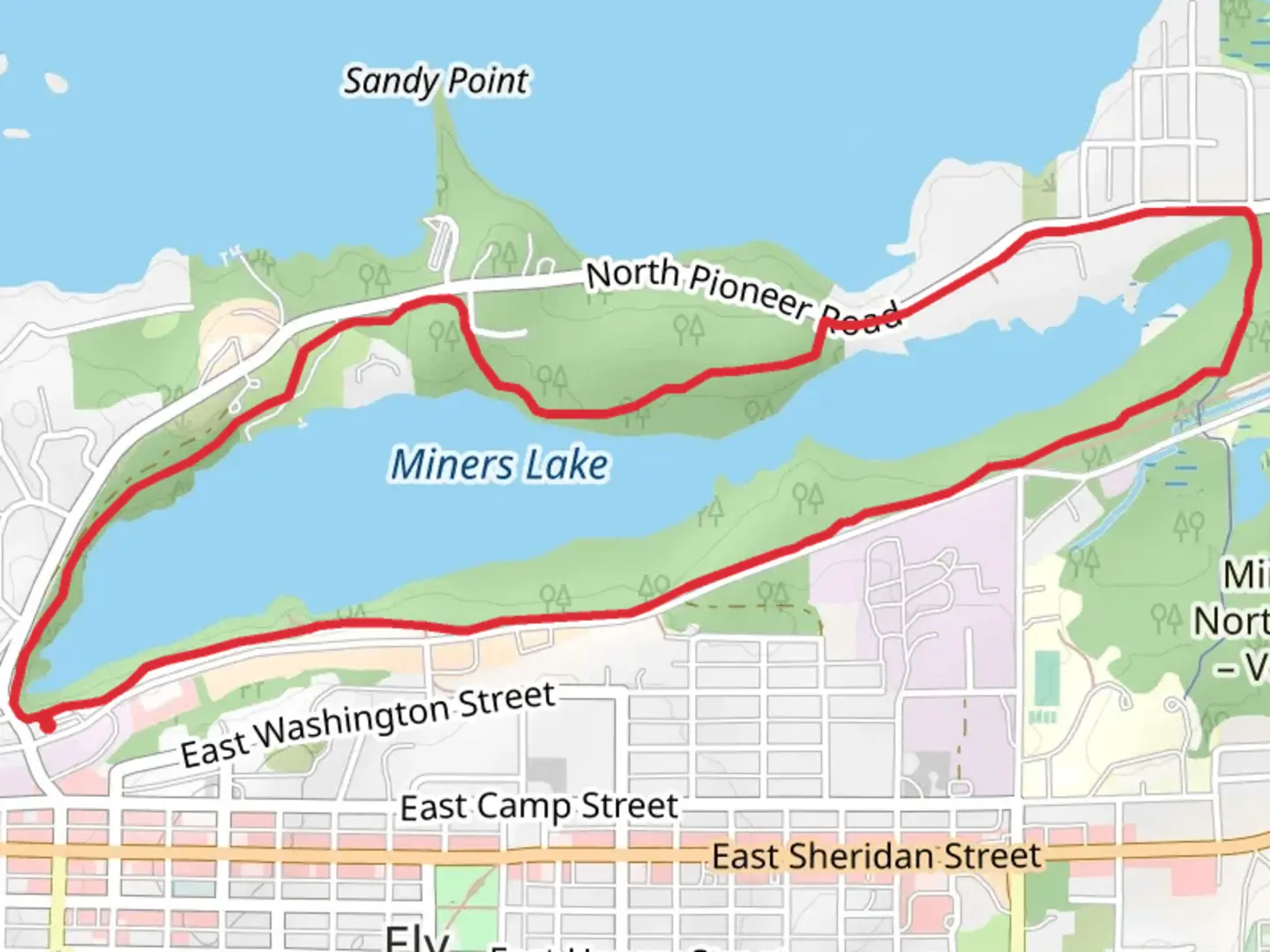 An image depicting the trail Miners Lake Loop and its surrounding area.