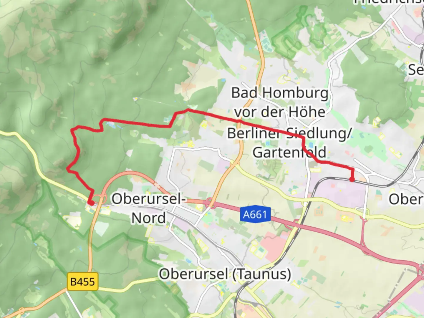 An image depicting the trail Bad Homburg to Hohemark via Taunusklub Route and its surrounding area.