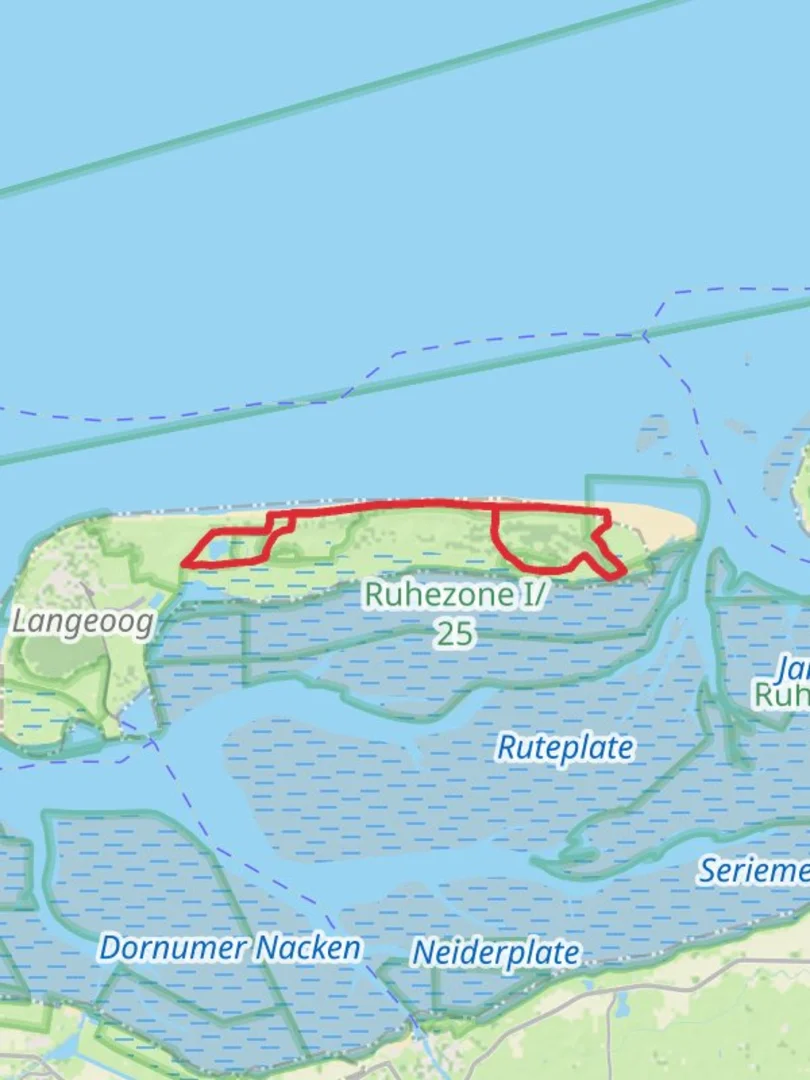 An image depicting the trail Langeoog and Ruhezone Loop and its surrounding area.