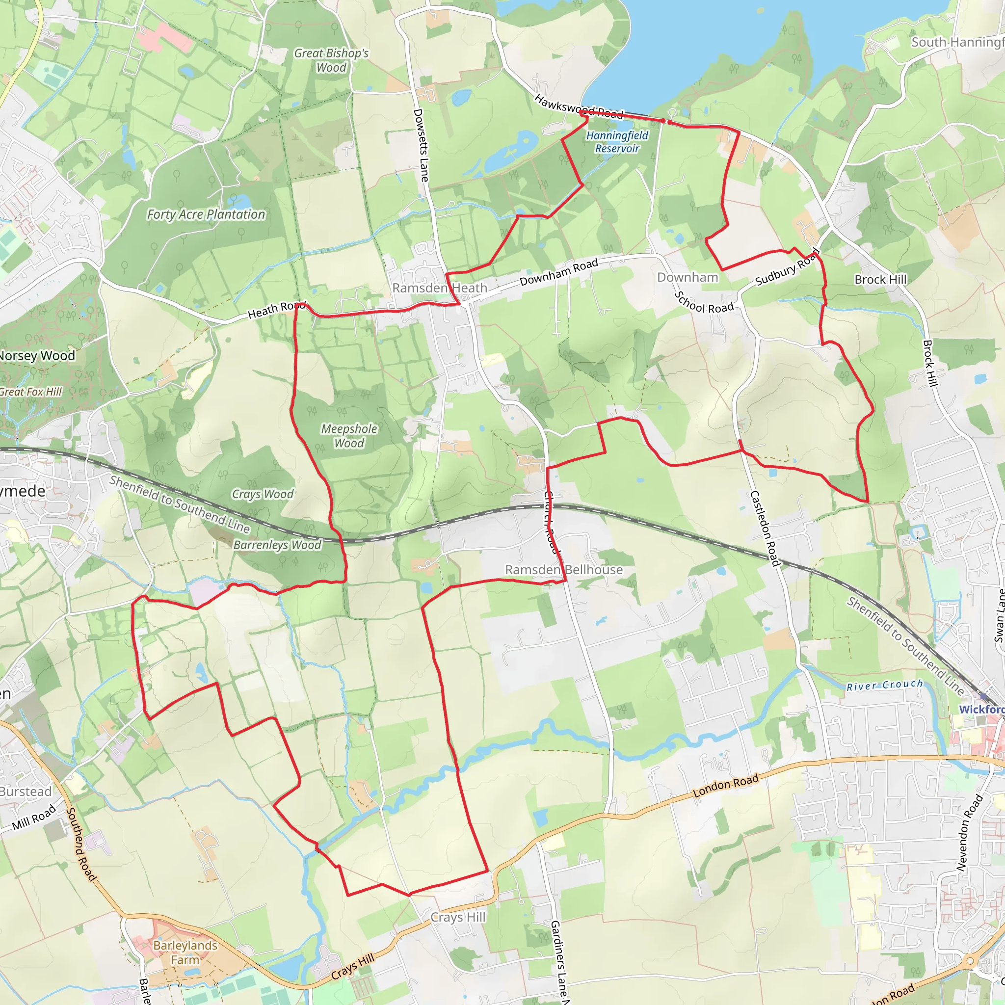 Downham Loop from Hanningfield Reservoir mobile static map