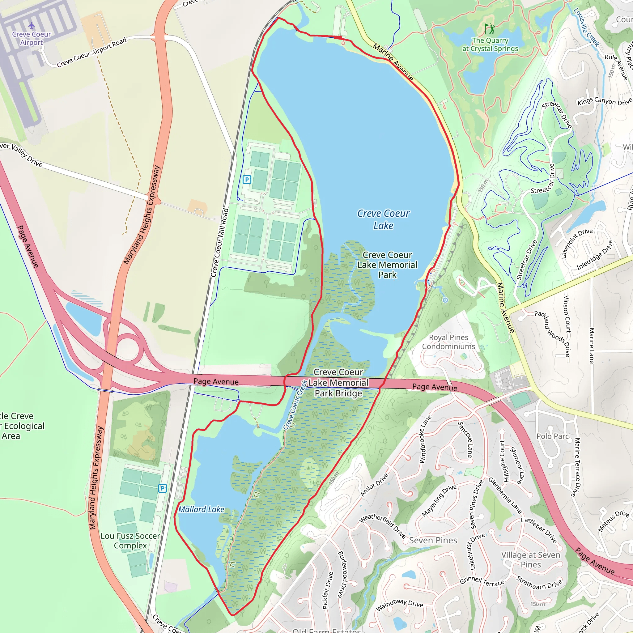 Creve Coeur Lake and Mallard Lake Loop mobile static map