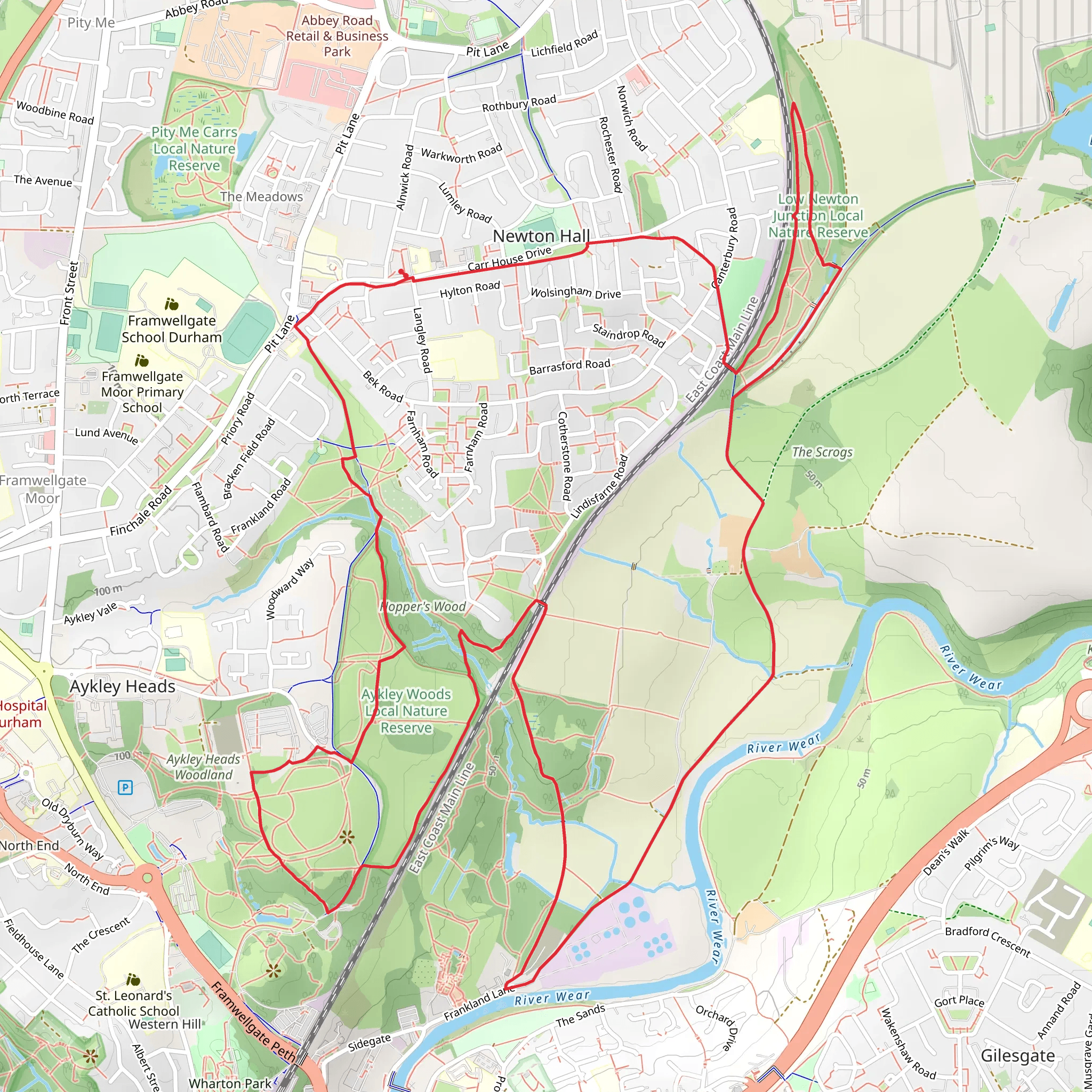 Low Newton Junction LNR, Hopper's Wood and Aykley Woods LNR mobile static map