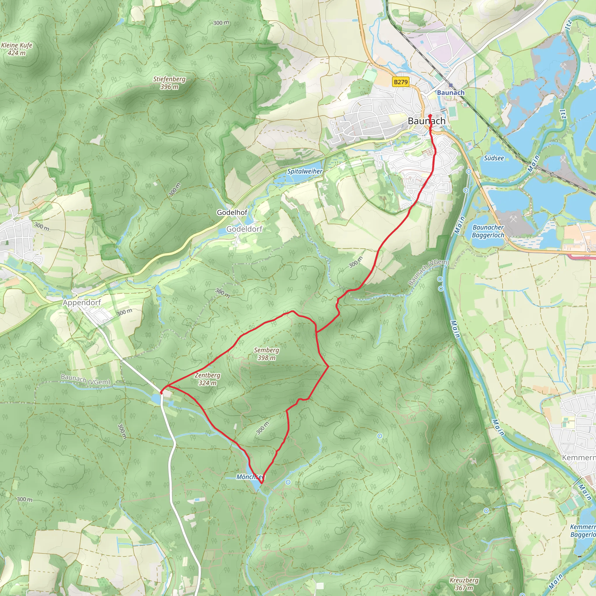 Hausee via Baunach Sembergrunde and Mainweg Teil mobile static map