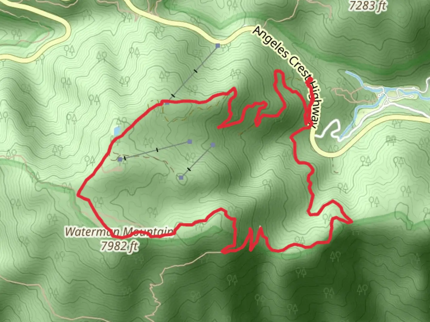 An image depicting the trail Waterman Mountain Loop Trail and its surrounding area.