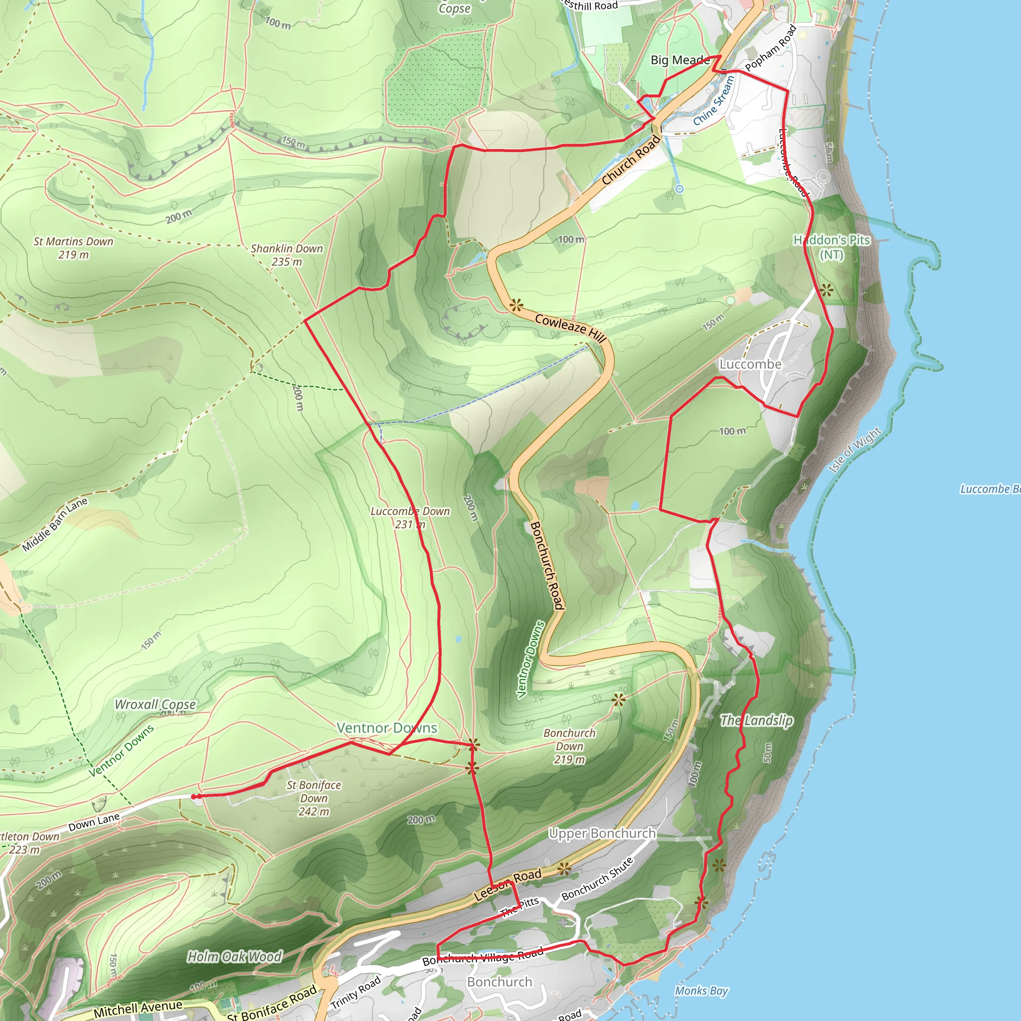 Big Meade, Greatwood Copse and The Landslip Loop mobile static map
