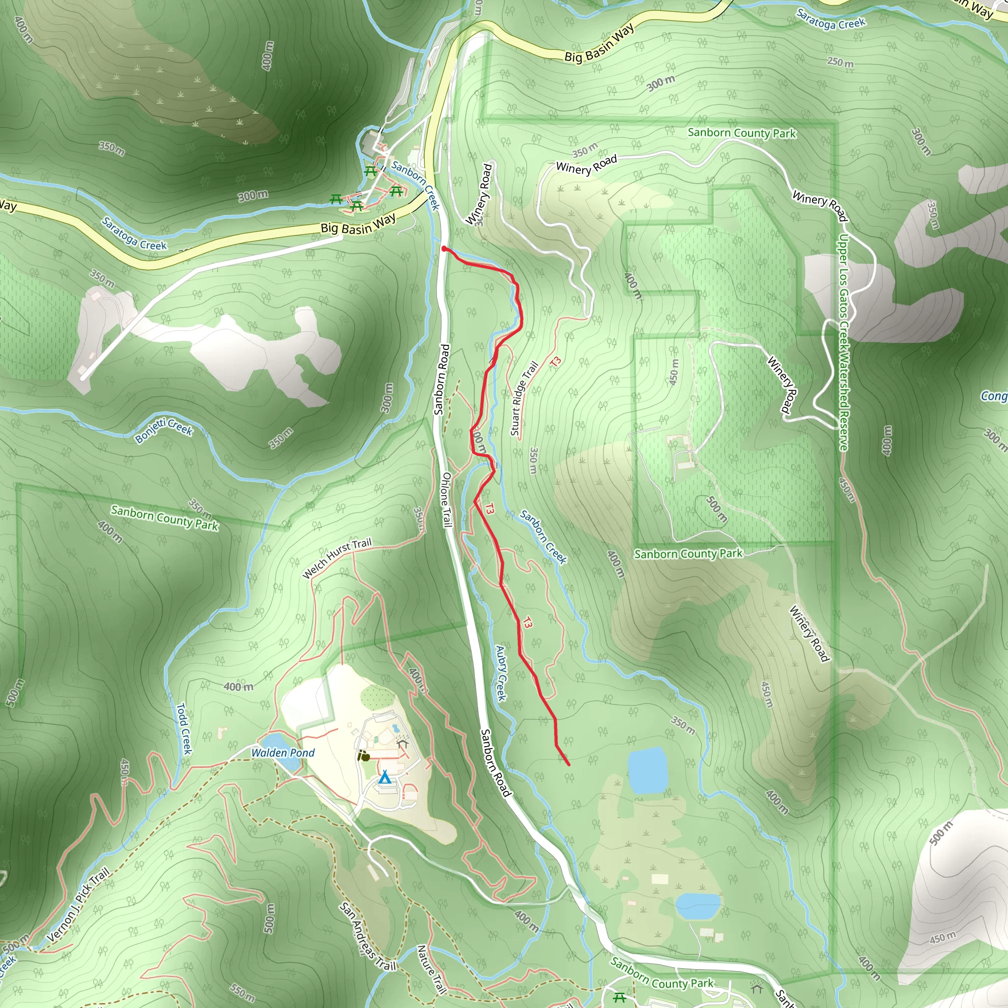 Sanborn Narrows Trail and Aubry Creek mobile static map