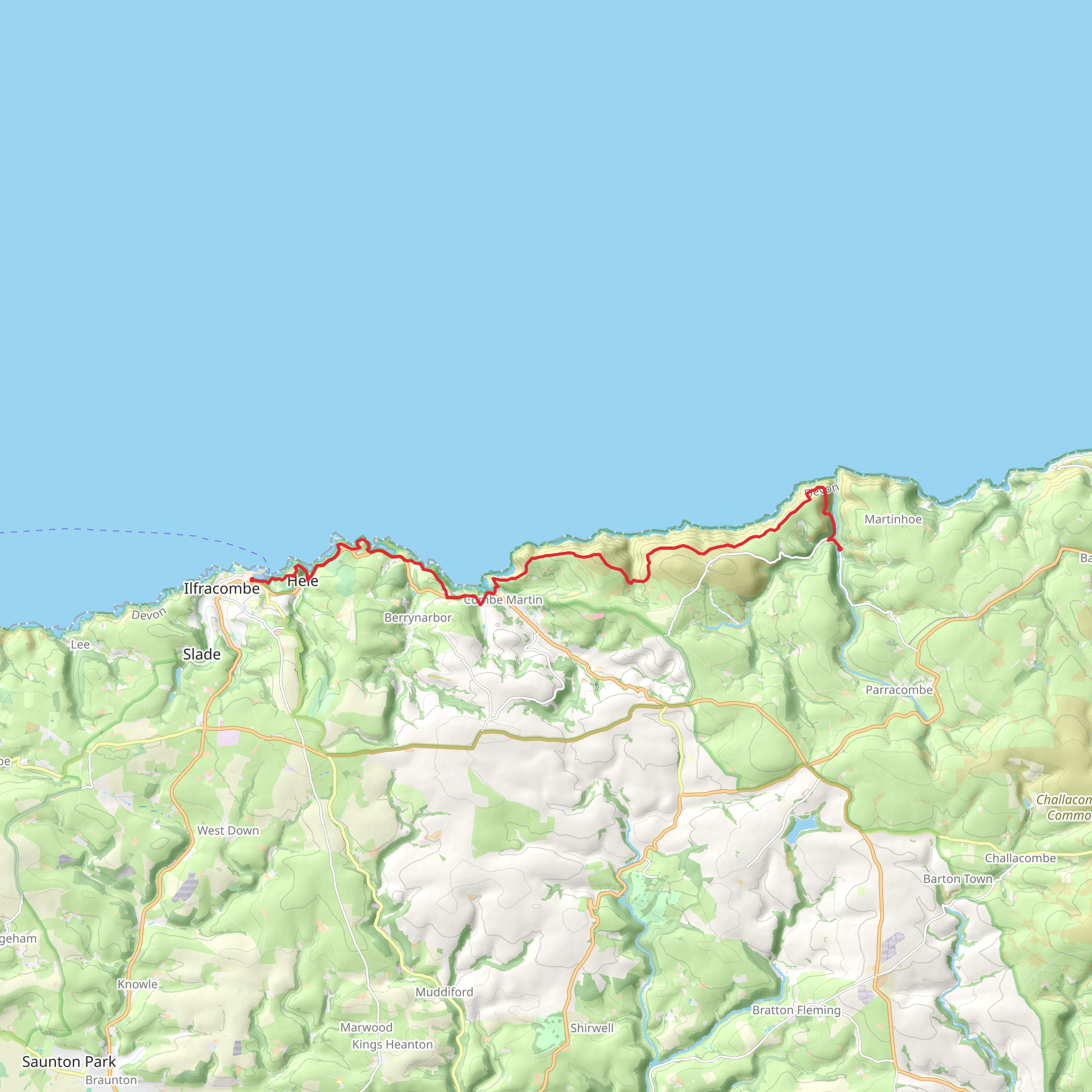 Heddon Valley to Ilfracombe Walk mobile static map