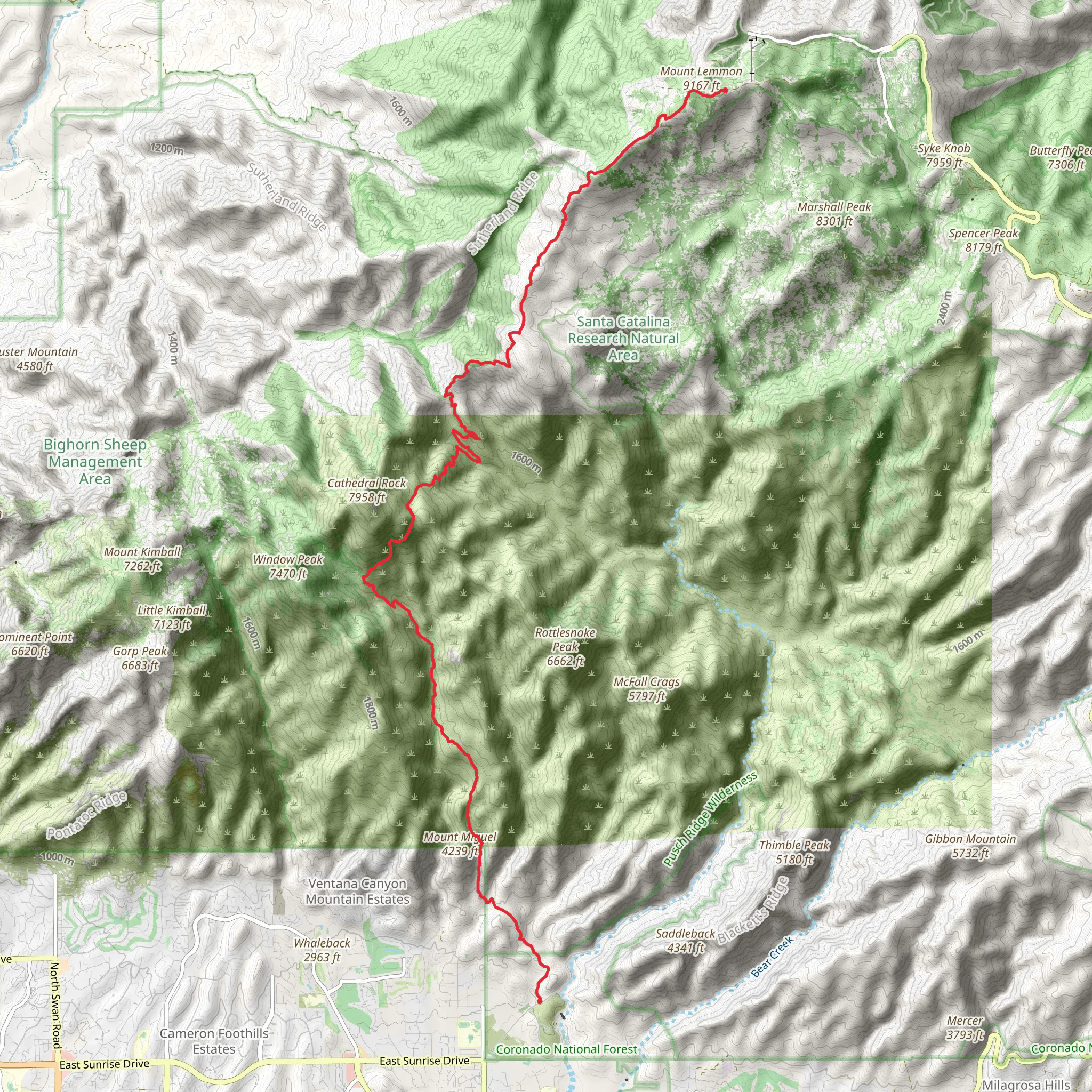 Mount Lemmon and Cathedral Rock mobile static map