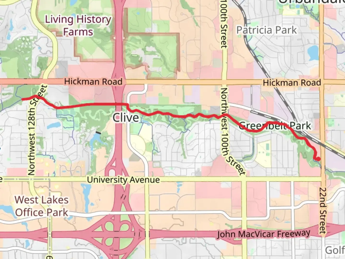 An image depicting the trail Clive Greenbelt Trail and its surrounding area.