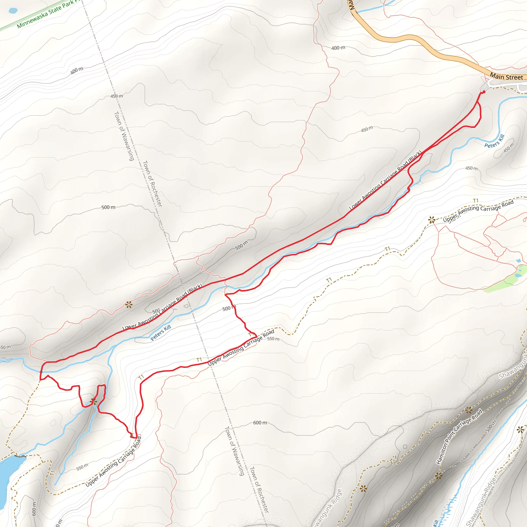 Peters Kill via Lower Awosting Carriageway and Upper Awosting Carriageway Loop mobile static map