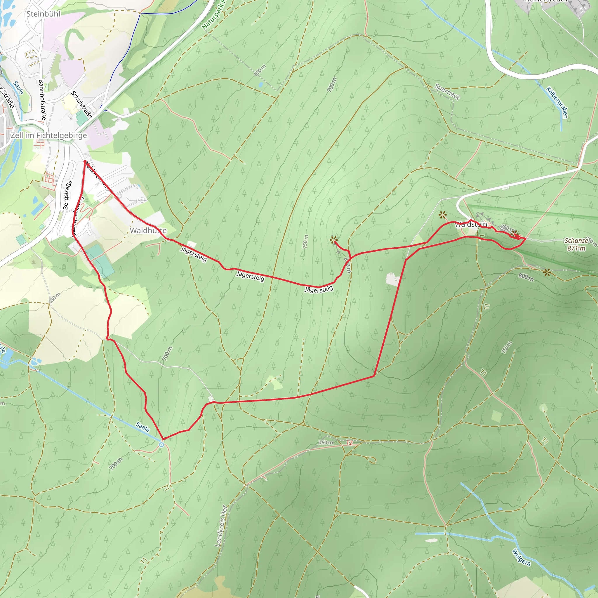 Schuessel, Teufelstisch and Arnsteinfels via Fraenkischer Gebirgsweg Teil and Zell Grosser Waldstein mobile static map