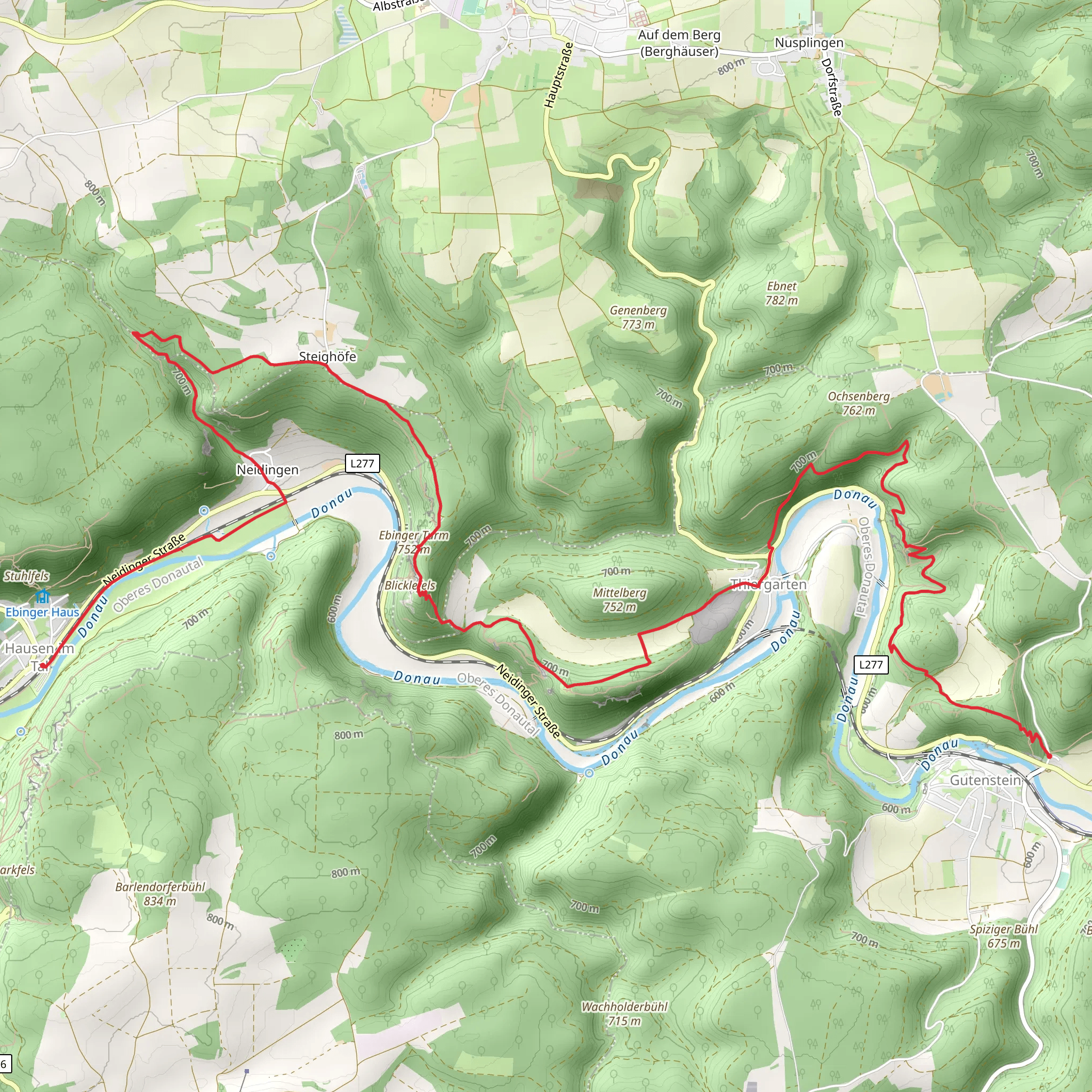 Hausen im Tal to Gutenstein Walk via Schaufelsen mobile static map