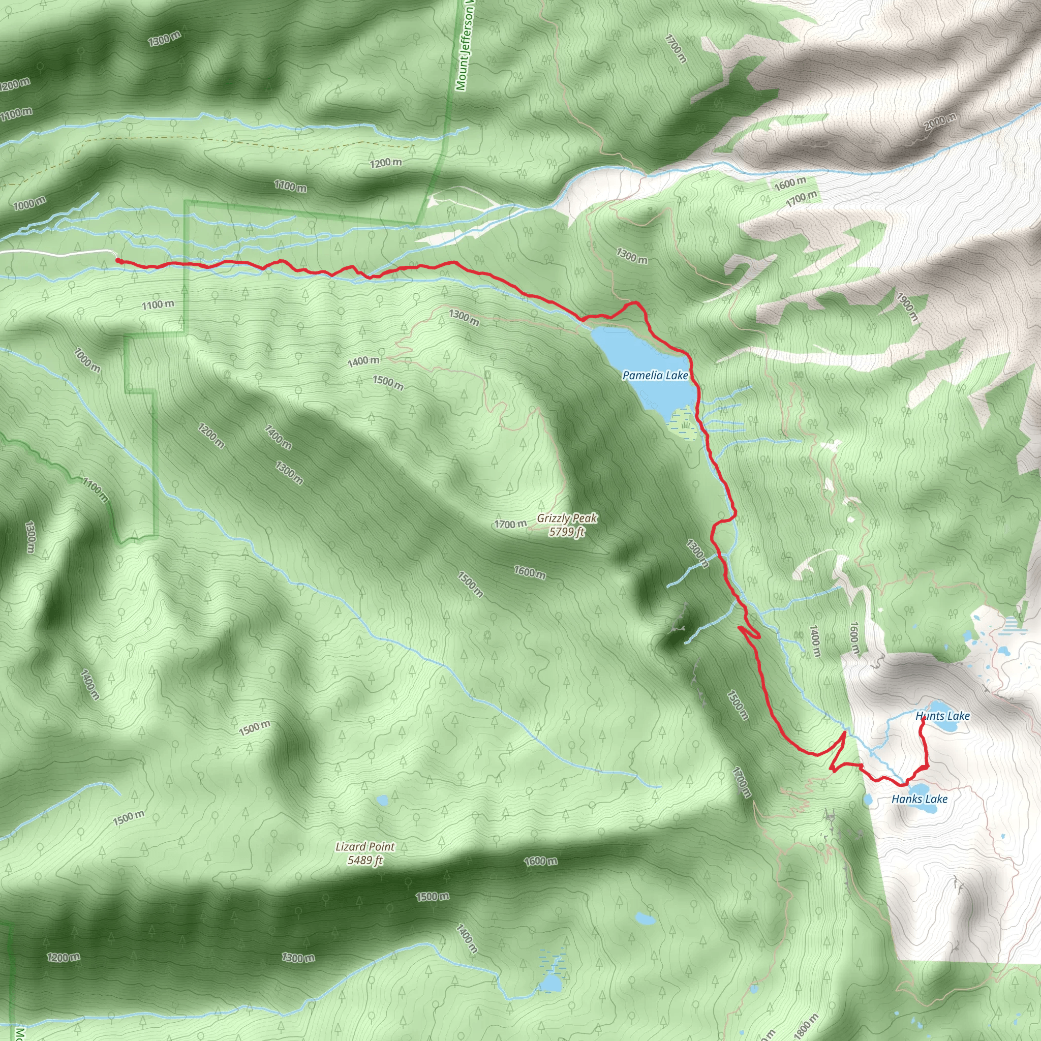 Hanks Lake and Pamelia Lake via Hunts Creek Trail mobile static map