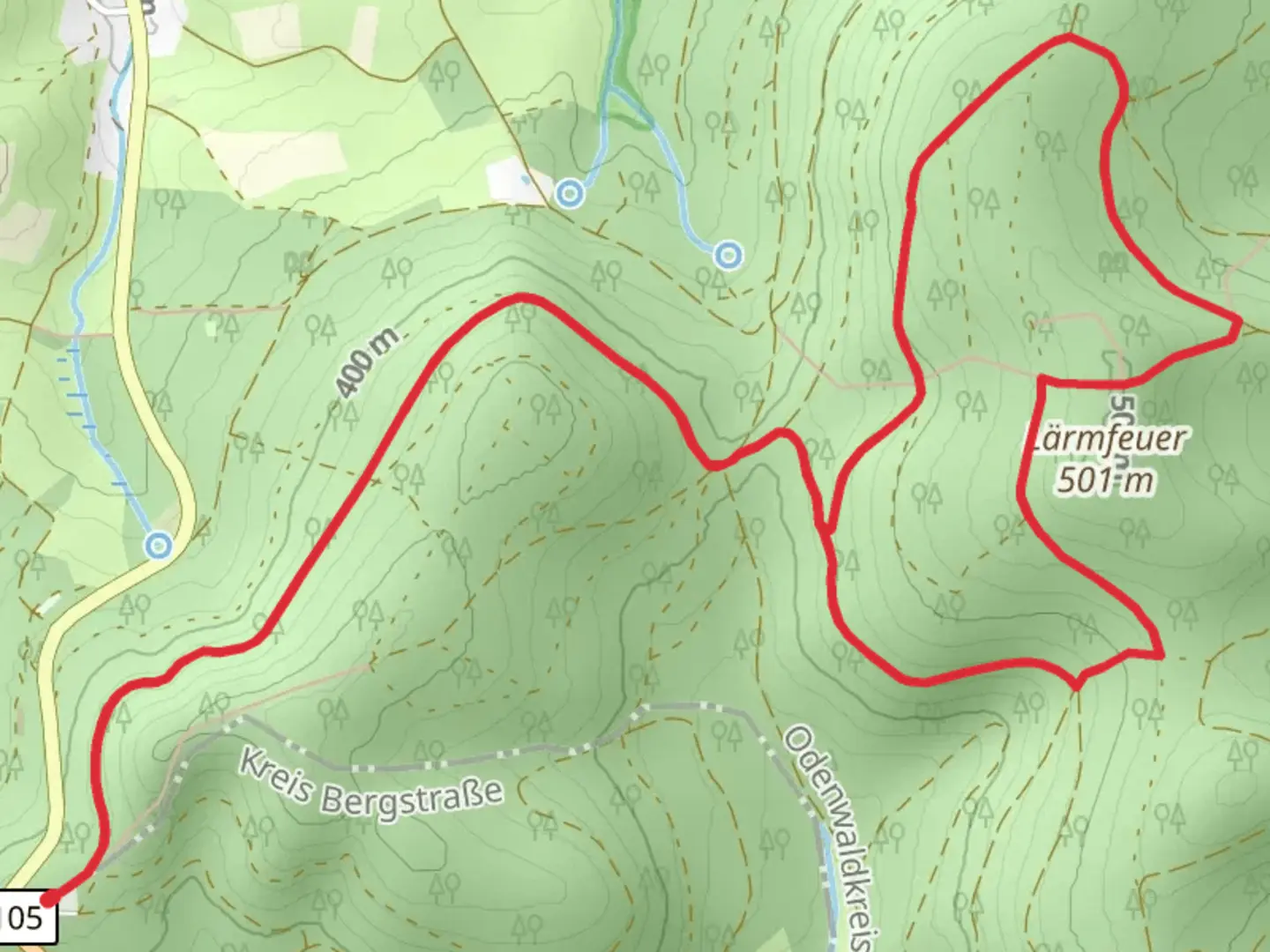 An image depicting the trail Lärmfeuer Weg Loop and its surrounding area.