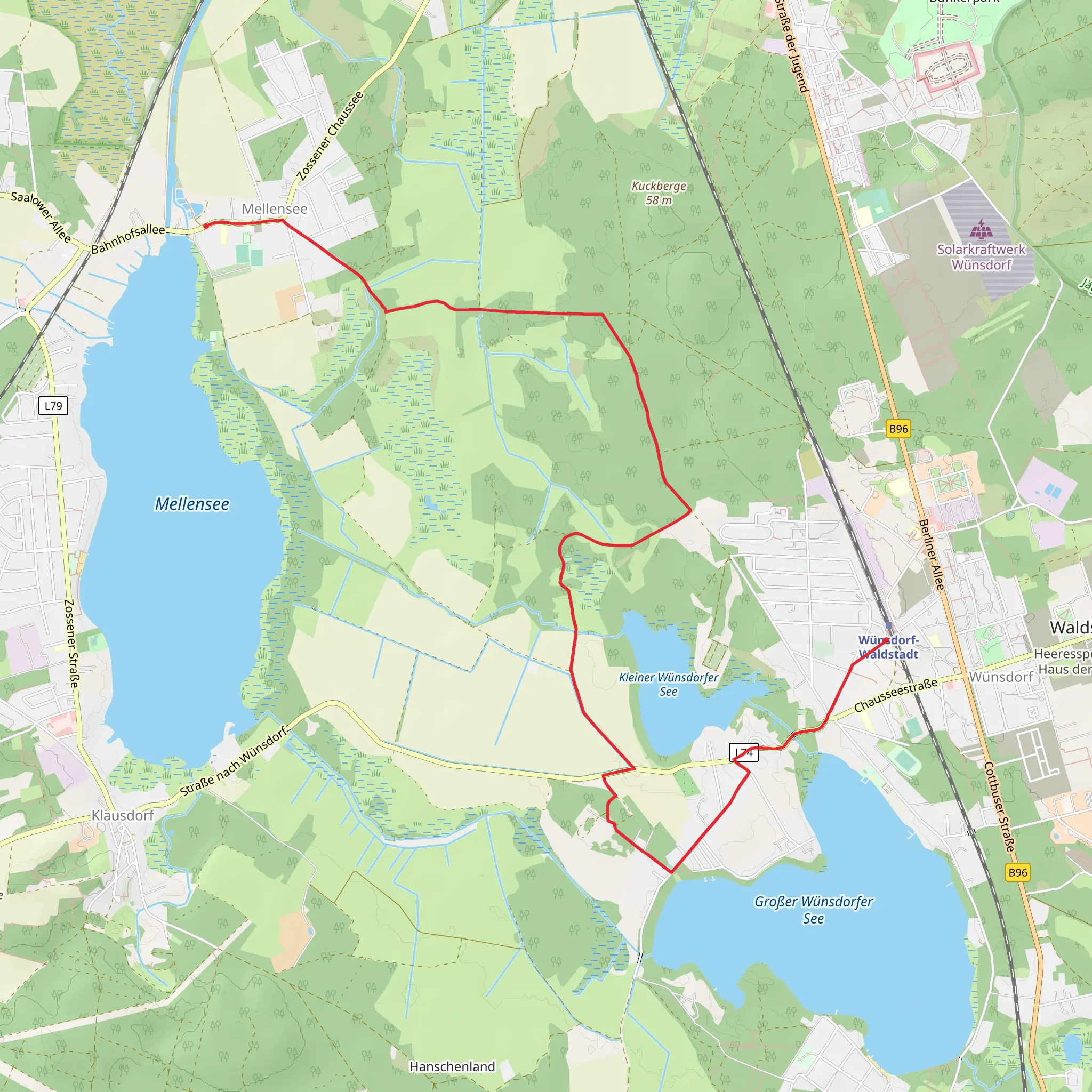 Mellensee to Wuensdorf via Mellenseer Heideweg mobile static map